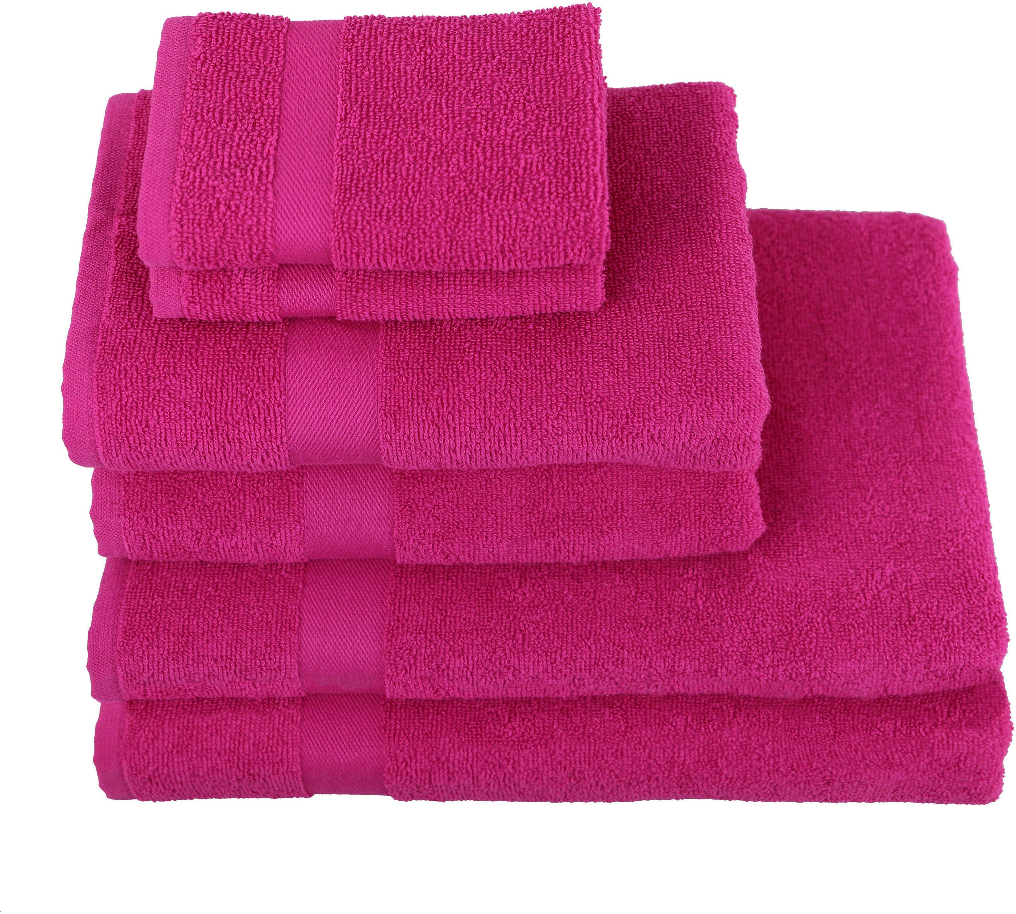 my home Handtuch Set Nela, Walkfrottier, (Set, 6-tlg), mit Bordüre, einfarbiges Handtuch-Set aus 100% Baumwolle pink