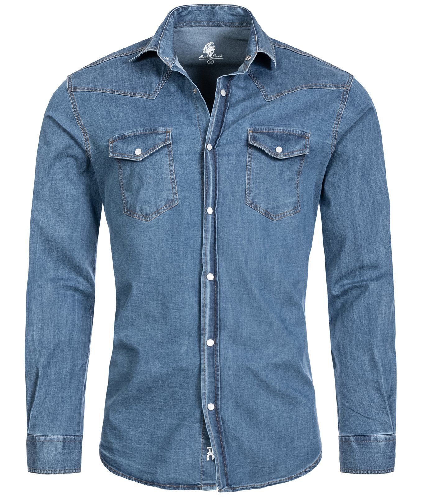 Rock Creek Jeanshemd Herren Jeanshemd Blau H-200B