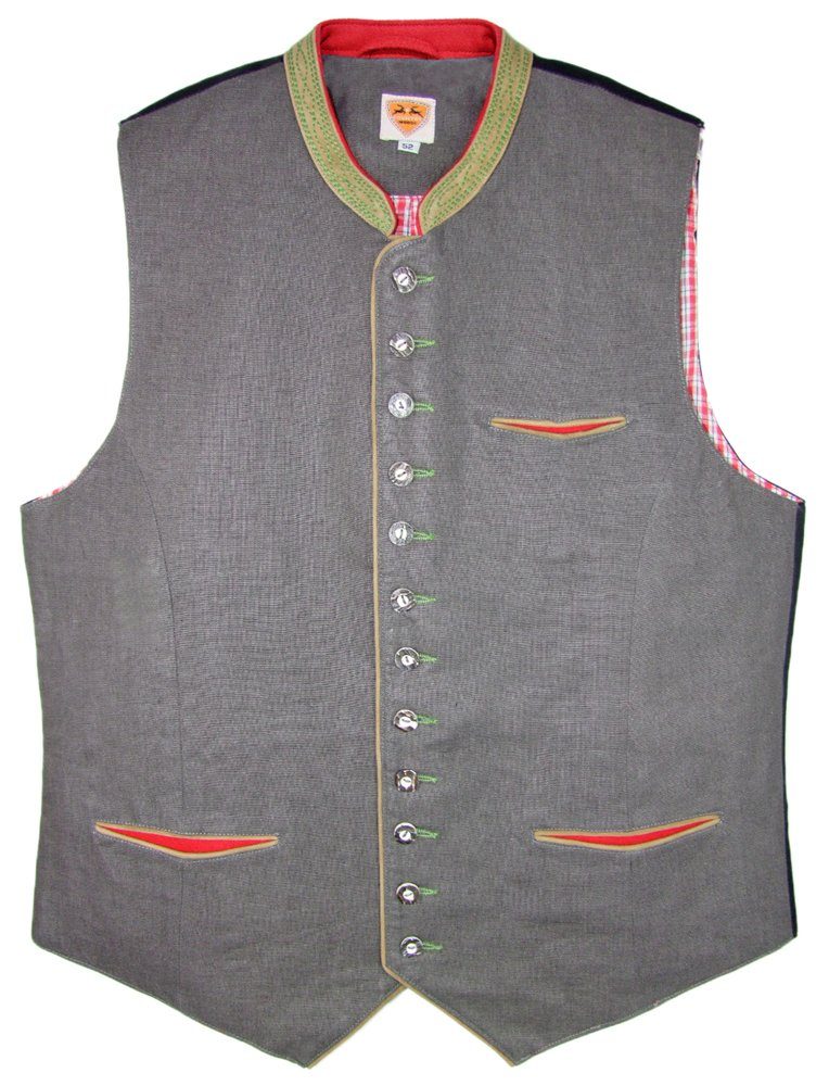 Maddox Trachtenweste Maddox Leinen Trachten Weste Bogen - Steingrau