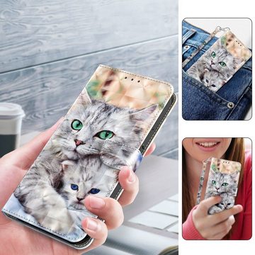 CLM-Tech Handytasche für Samsung Galaxy A15 5G Hülle Tasche aus Kunstleder Klapphülle (Katze und Kätzchen, Handyhülle Wallet Flip Case Cover Etui), Schutzhülle mit Standfunktion, Kartenfächer, und Magnetverschluss