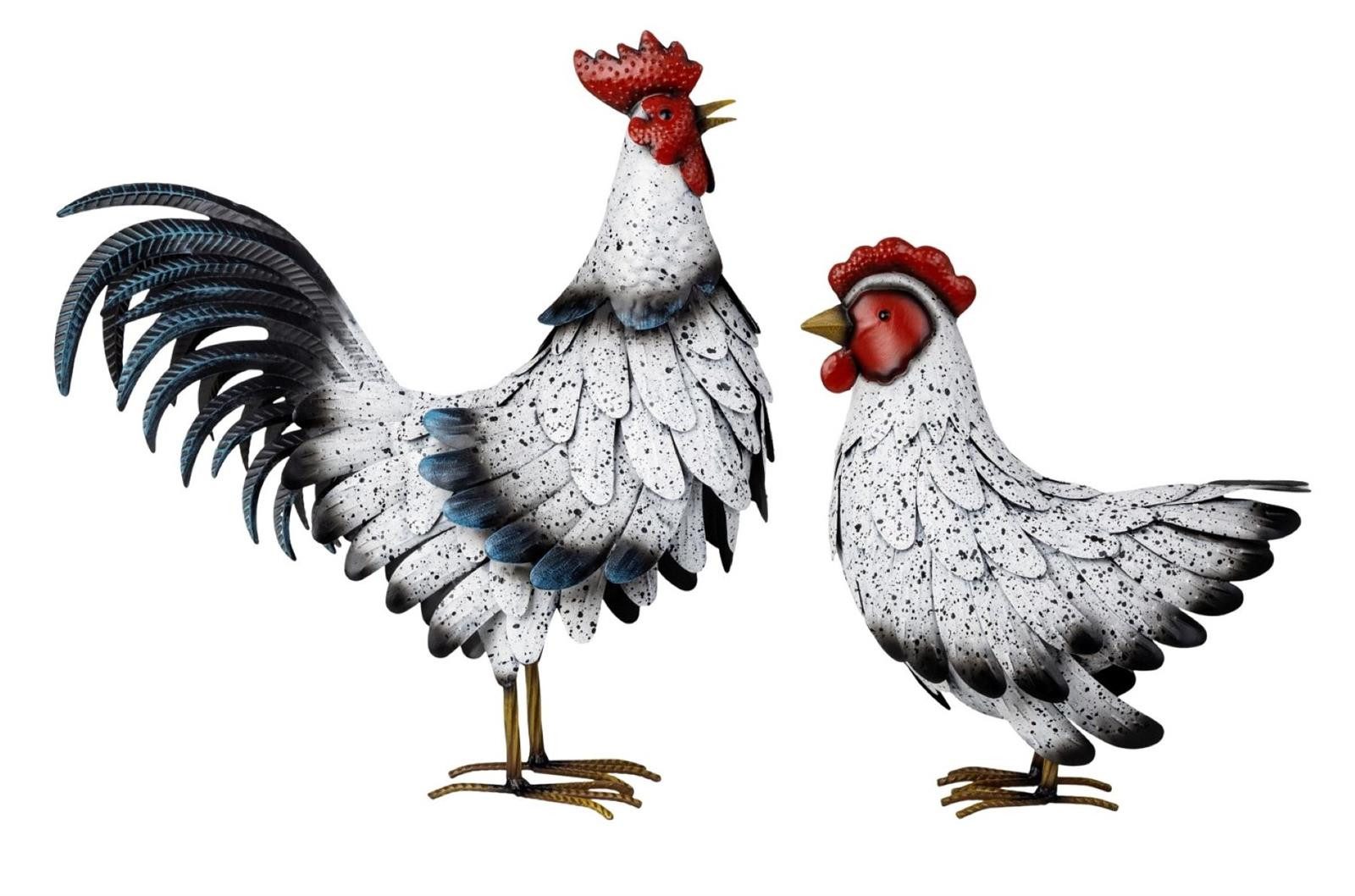 Geschenkestadl Tierfigur Metall Hahn Henne Deko Set Garten Figuren 50cm 38cm Terrasse Balkon (Spar-Set, 2 St., 1 Huhn, 1 Hahn), Huhn und Hahn