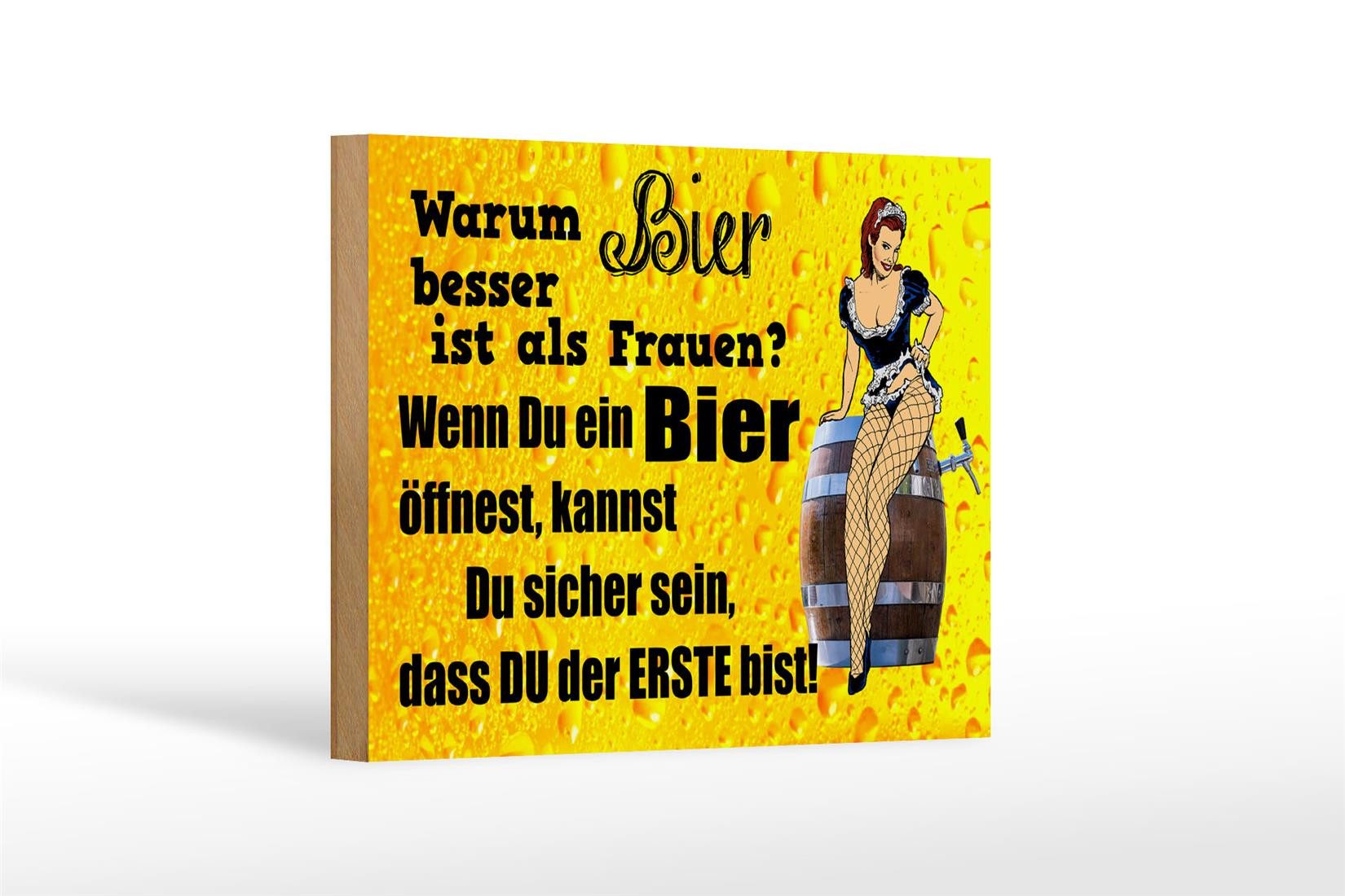 Holzbild Pinup 18x12 cm Warum Bier besser ist als Frauen