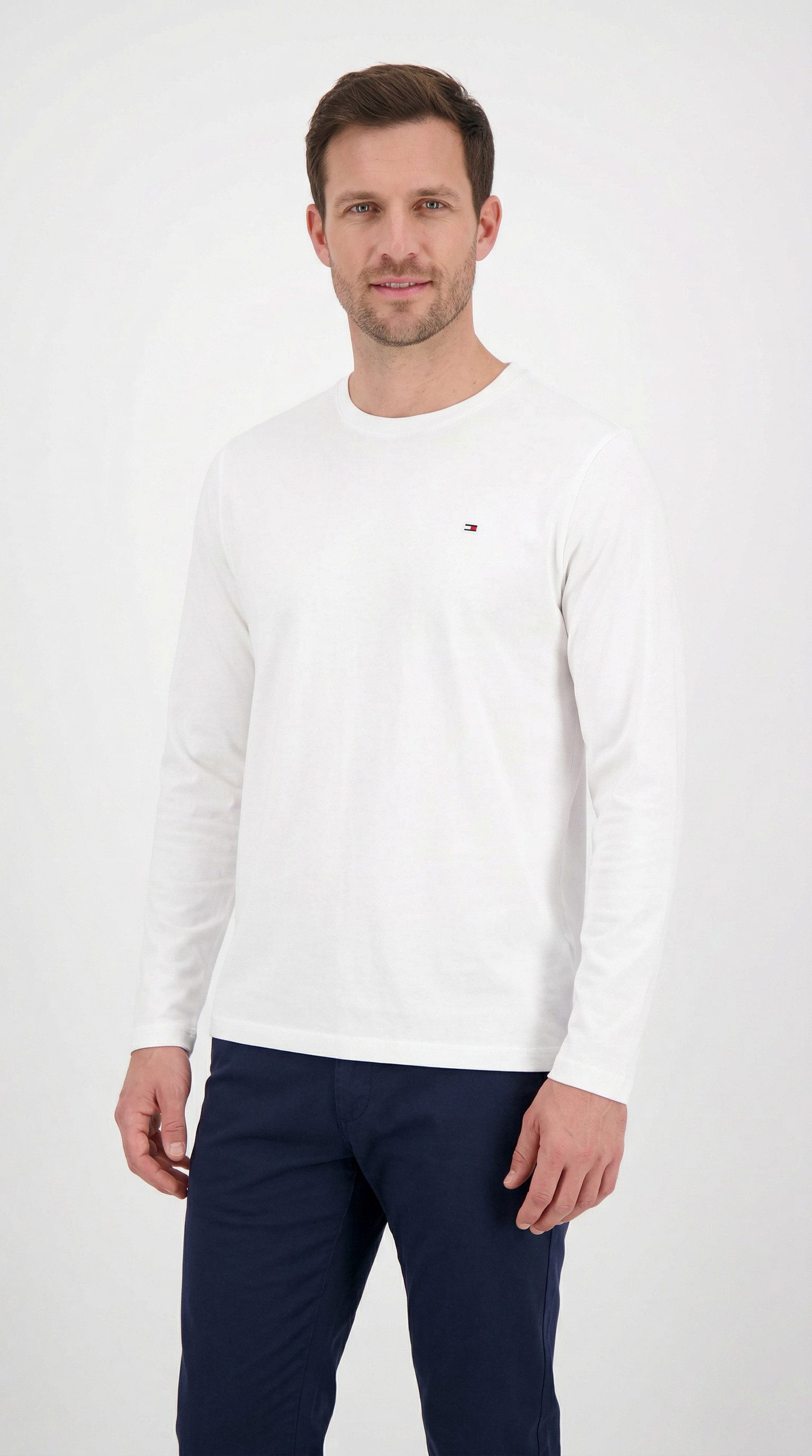 Tommy Hilfiger Big & Tall Longsleeve BT-STRETCH SLIM FIT TEE-B mit Rundhals und Logo unifarben, casual, slim fit, Baumwollmix, Rundhals, große Größen