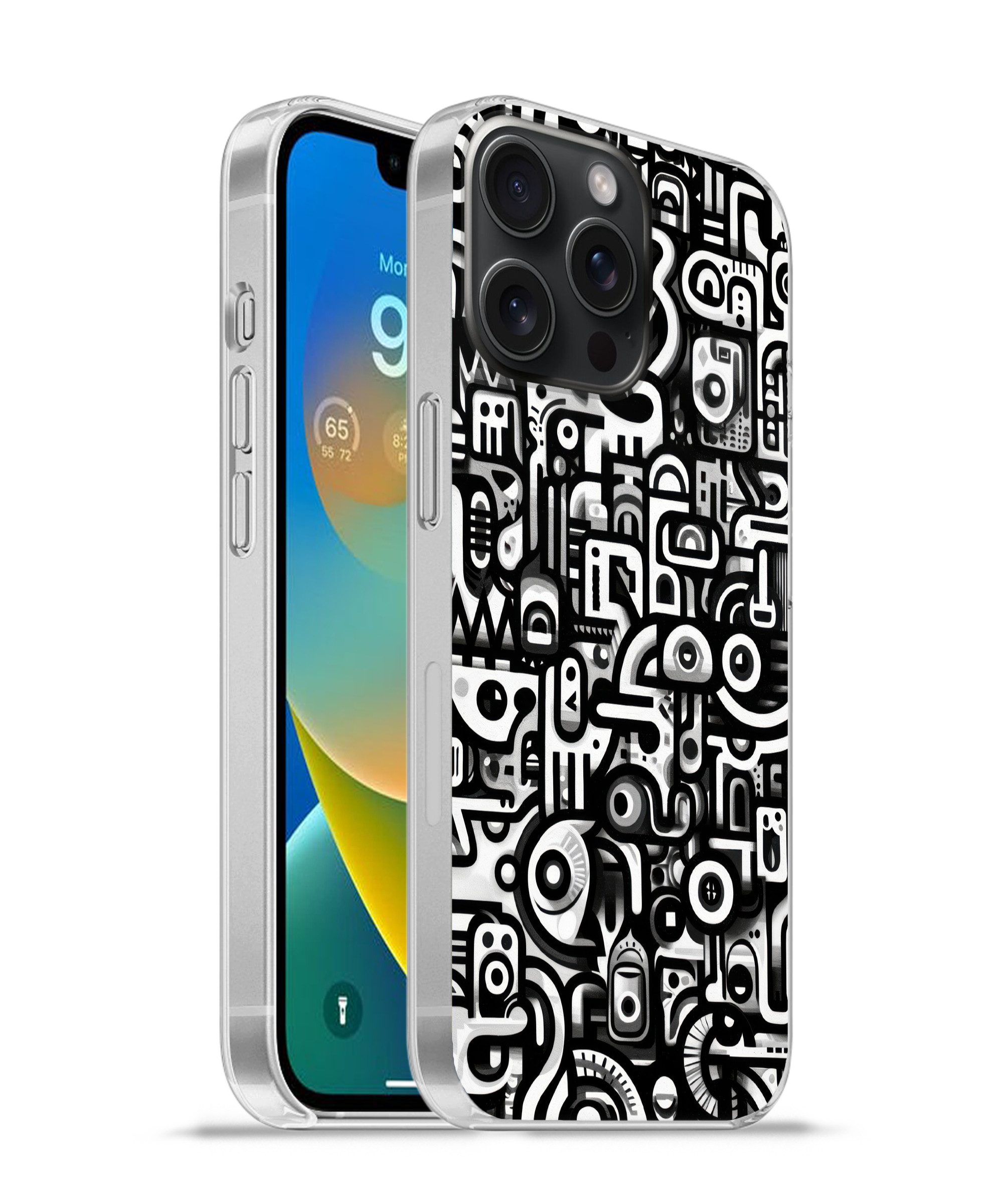 MuchoWow Handyhülle für Apple iPhone 15 Pro Max Symbole - Abstrakt - Grafik - Schwarz, Smartphone-Bumper, Print, Handy Schutzhülle Dünn