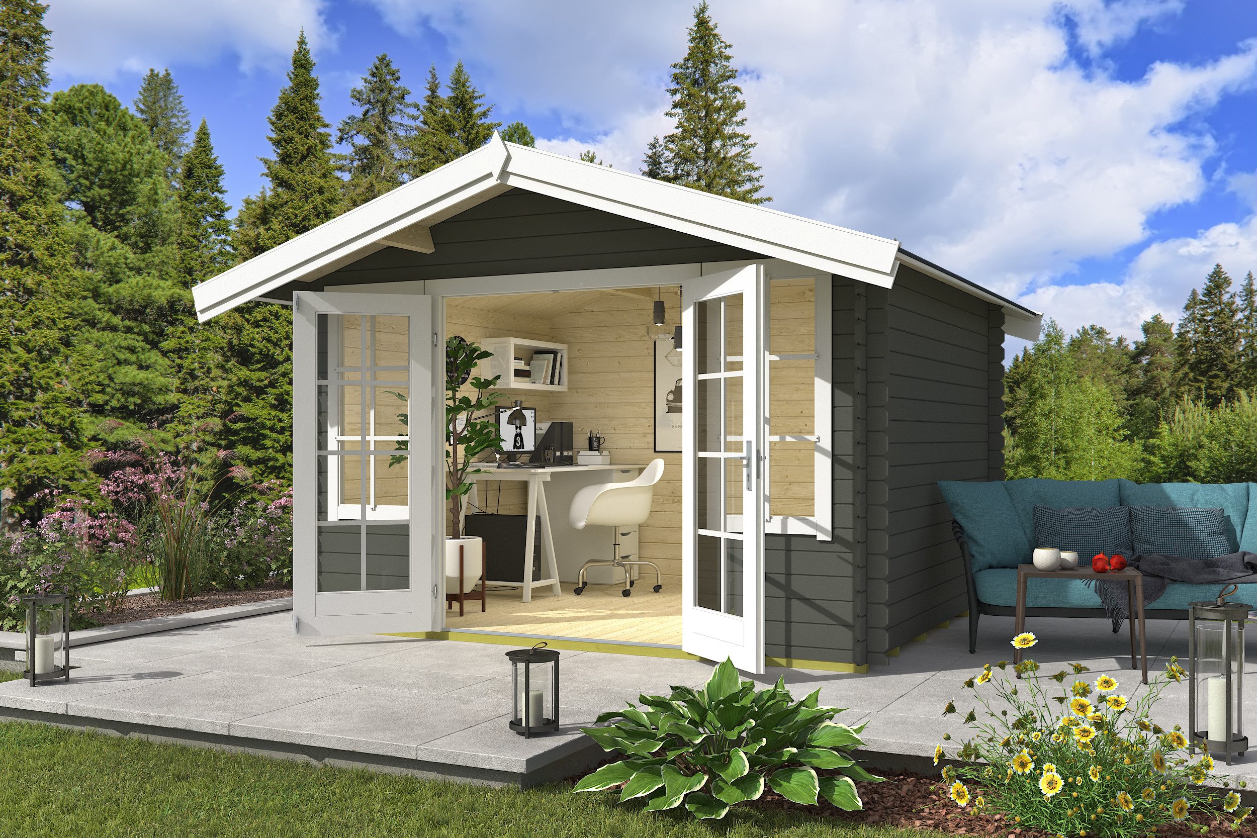 Nordic Holz Gartenhaus Robin 280, BxT: 381,3x358 cm, Stilvolle Doppeltür