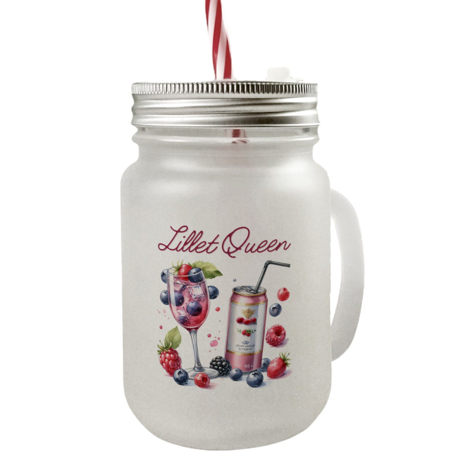 Glas Lillet Queen Mason Jar Henkel Trinkglas mit Deckel