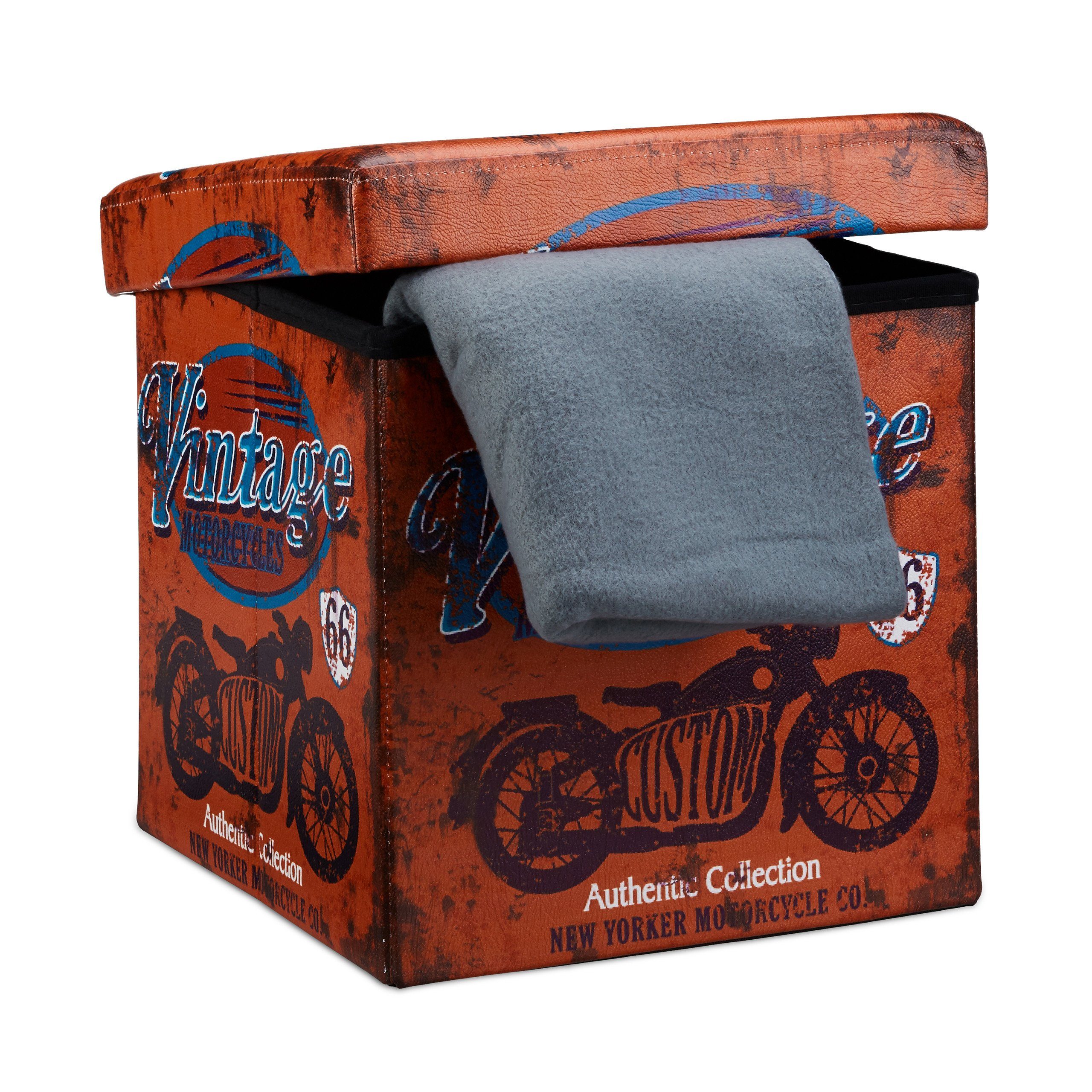 relaxdays Sitzhocker mit Stauraum Trendmotiv, Vintage günstig online kaufen