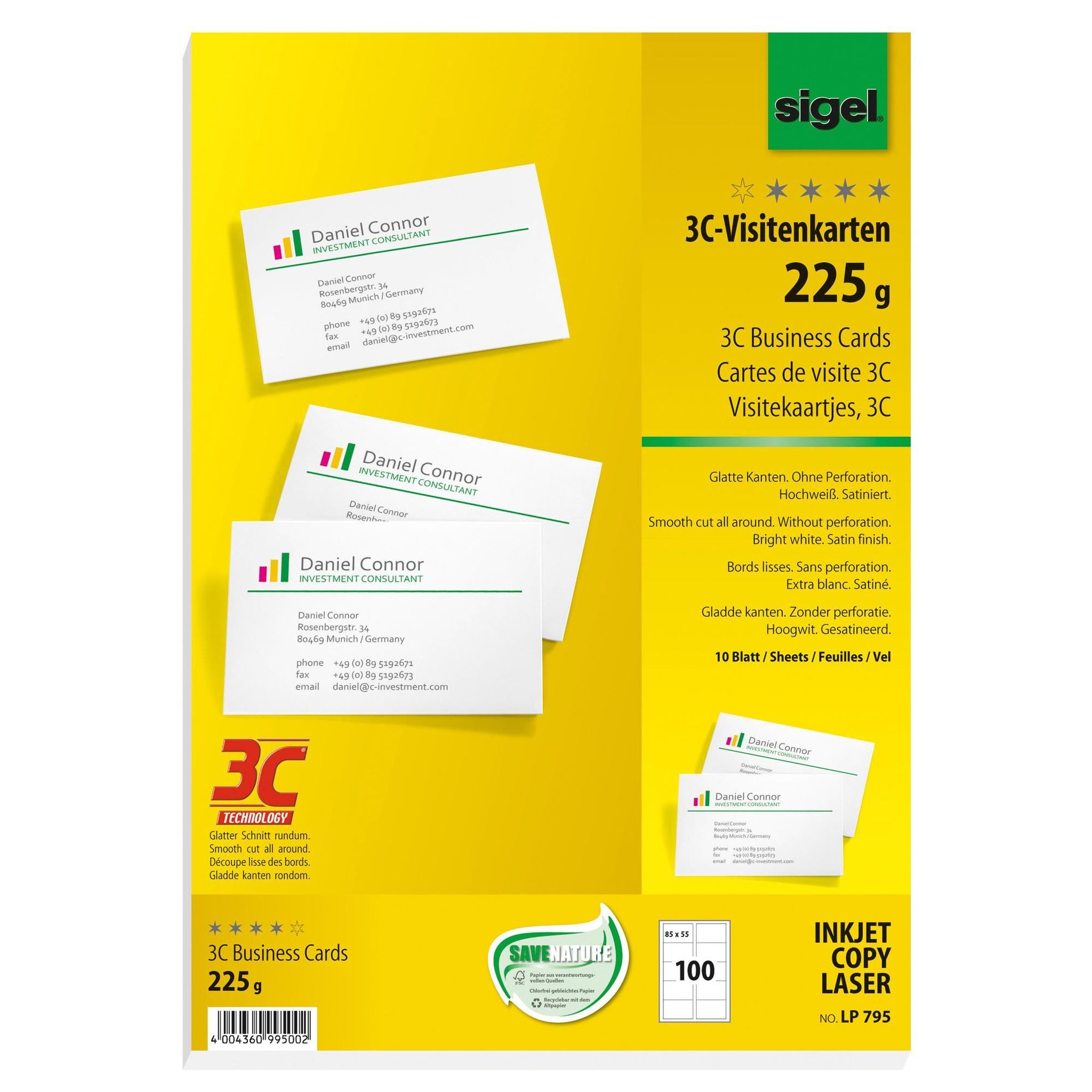 Sigel Visitenkartenhülle SIGEL LP795 Visitenkarten - hochweiß - 225 g/m² - 100 Karten