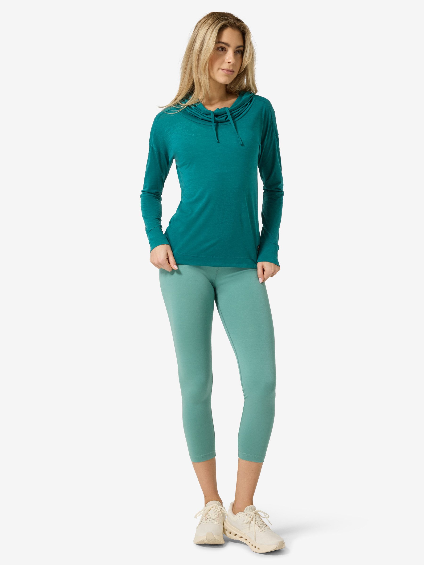 SUPER.NATURAL Hoodie für Damen aus Merino W FUNNEL HOODIE leichtes Longsleeve mit Kapuze