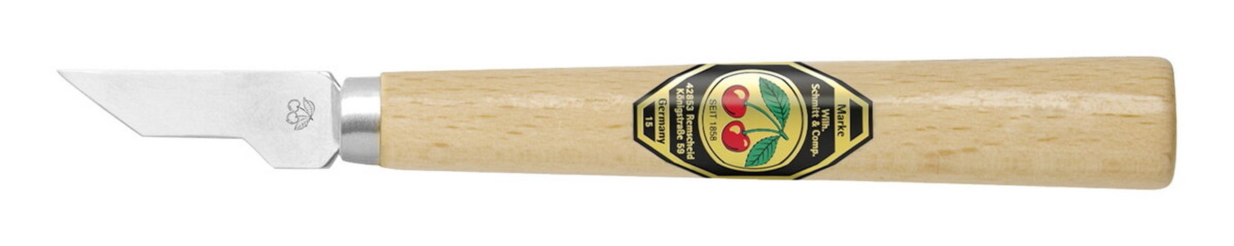Kirschen Stechbeitel, Kerbschnitzmesser m. Weißbuchenheft m. schmaler Klinge u. schräger