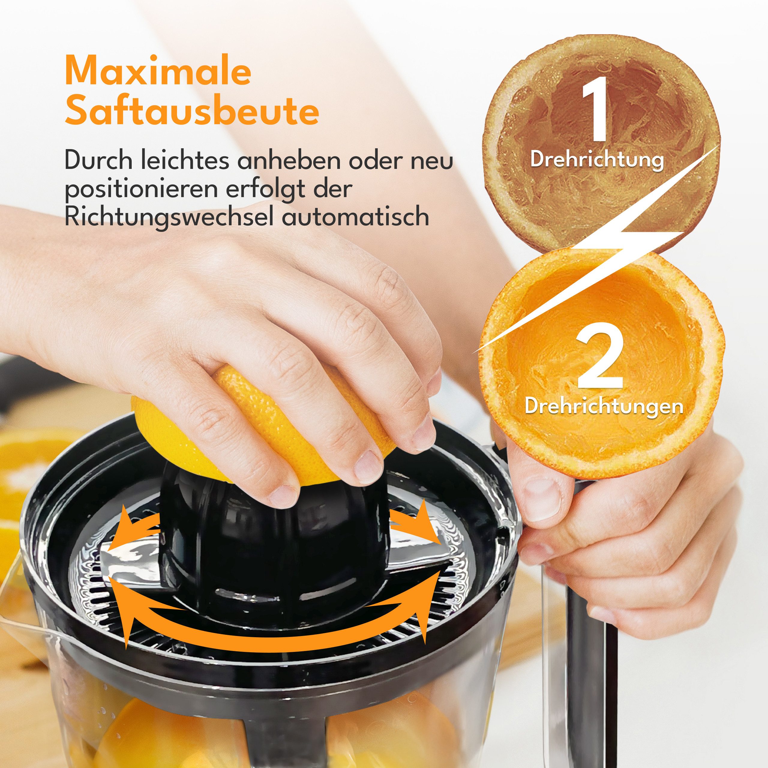 Lebenlang Zitruspresse Saftpresse elektrische Zitronenpresse Orangenpresse, 40,00 W, BPA-freie, zwei Drehrichtungen, spülmaschinenfest, Auto ON/OFF – Bild 4 von 5