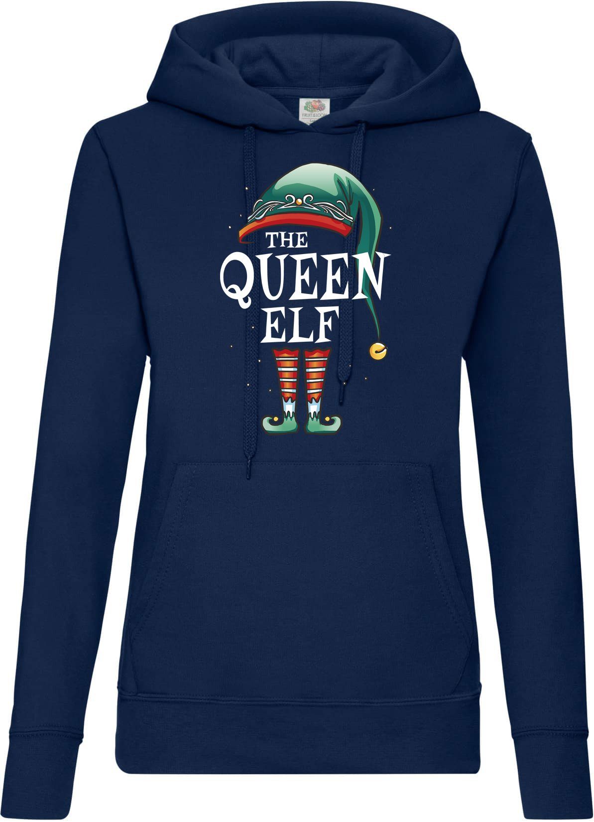 Designz Hoodie Damen Queen The Kapuzenpullover Elf mit Frontdruck Youth trendigem Weihnachten Navy Pullover