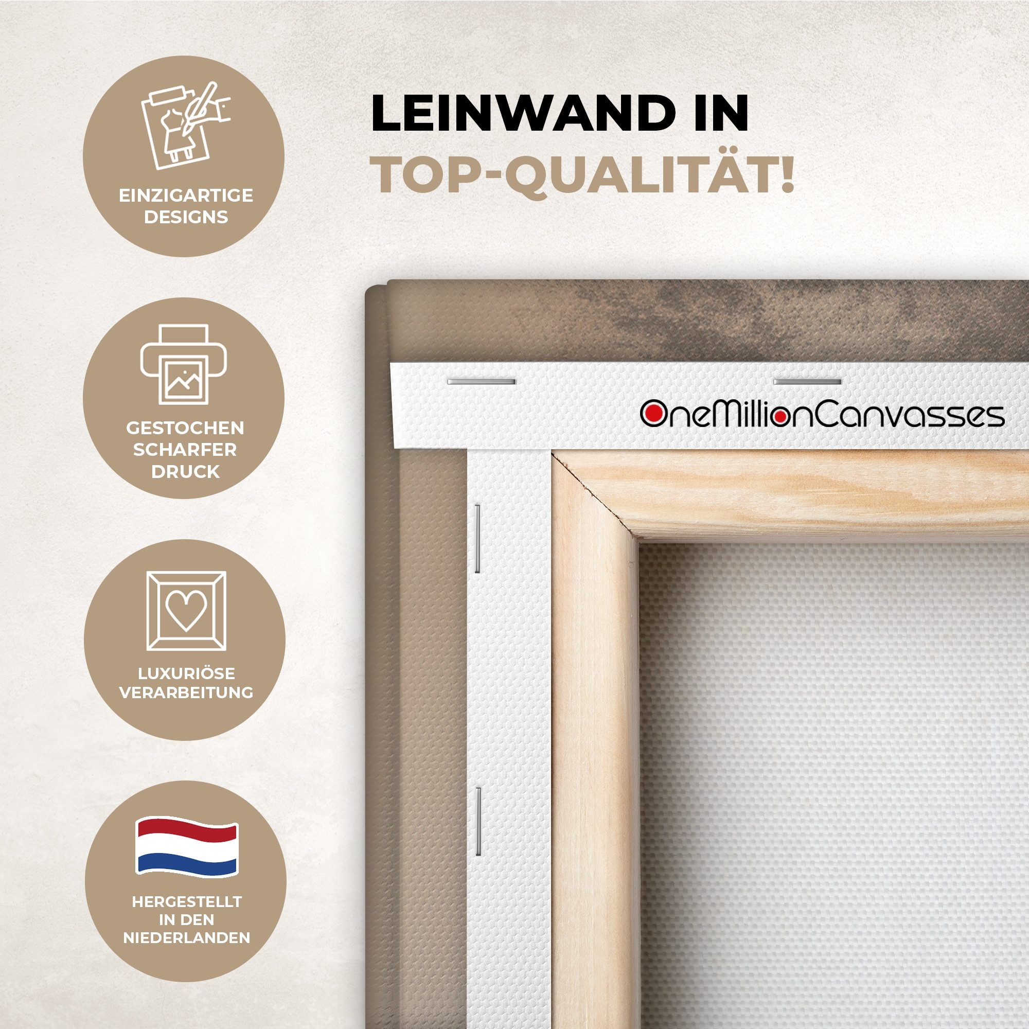 OneMillionCanvasses® Leinwandbild Vogel - Beige - Japanisch, Fotodruck (1 St), Wandbild, Deko Schlafzimmer Wohnzimmer Flur 20x20 cm