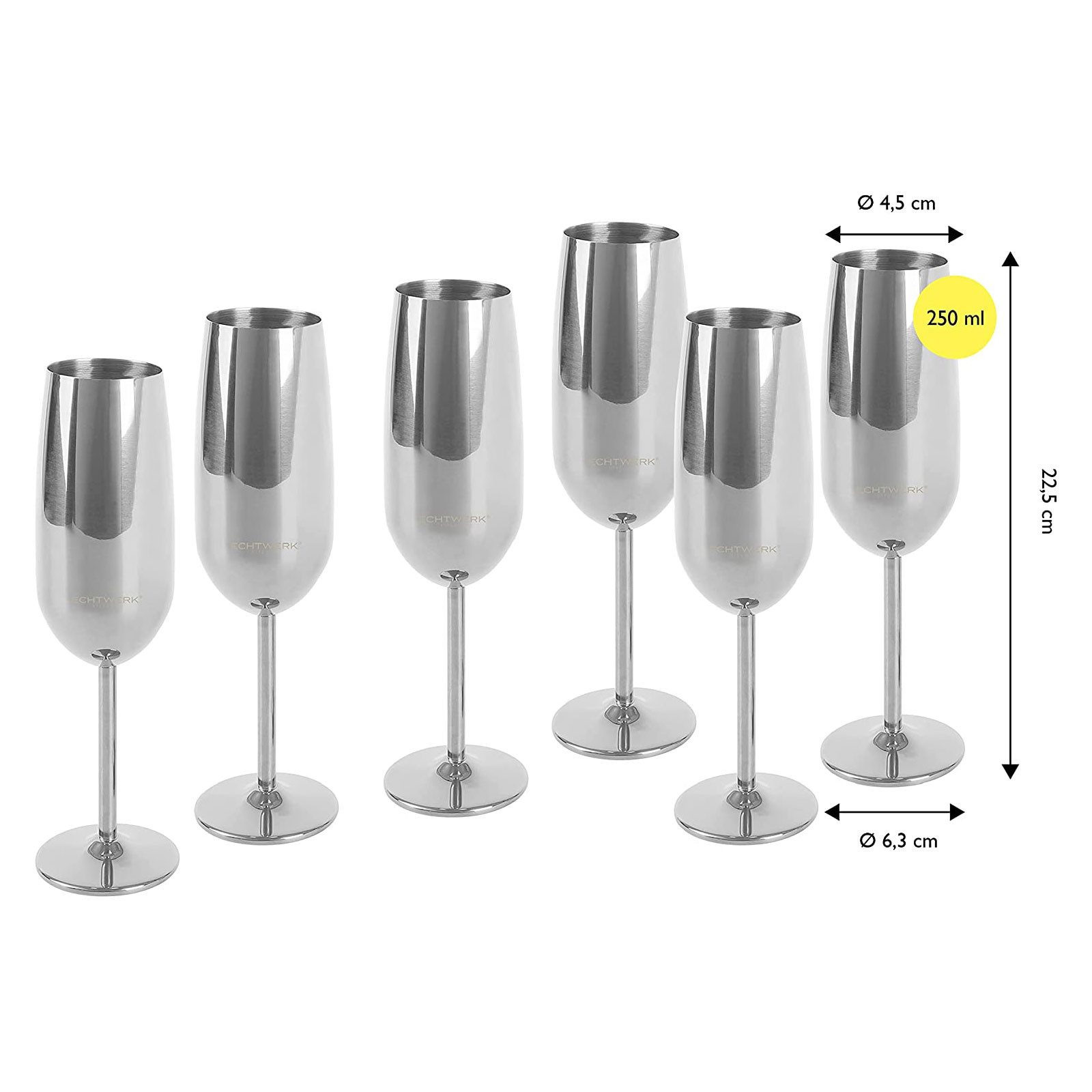 ECHTWERK Glas Sekt-/Champagnerkelch, 6-tlg., Edelstahl, Unzerbrechliche Gläser für Hochzeit/Outdoor/Picknick, 6-tlg