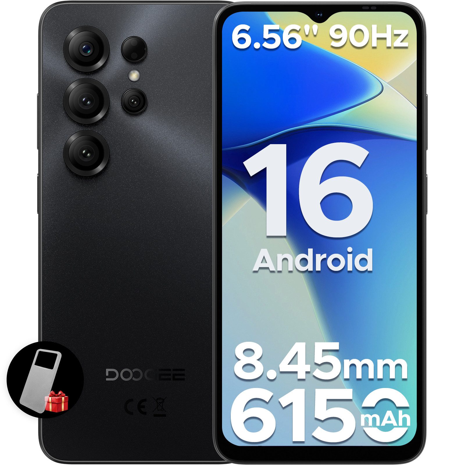DOOGEE Note 56X Android 16 Smartphone, 6.56" HD, 90Hz, 6150mAh Smartphone (6.56 Zoll, 64 GB Speicherplatz, 8 MP Kamera, Octa Core, 8,45mm dünn, 64GB ROM/2TB TF, Dual SIM, Face ID/GPS/OTG)
