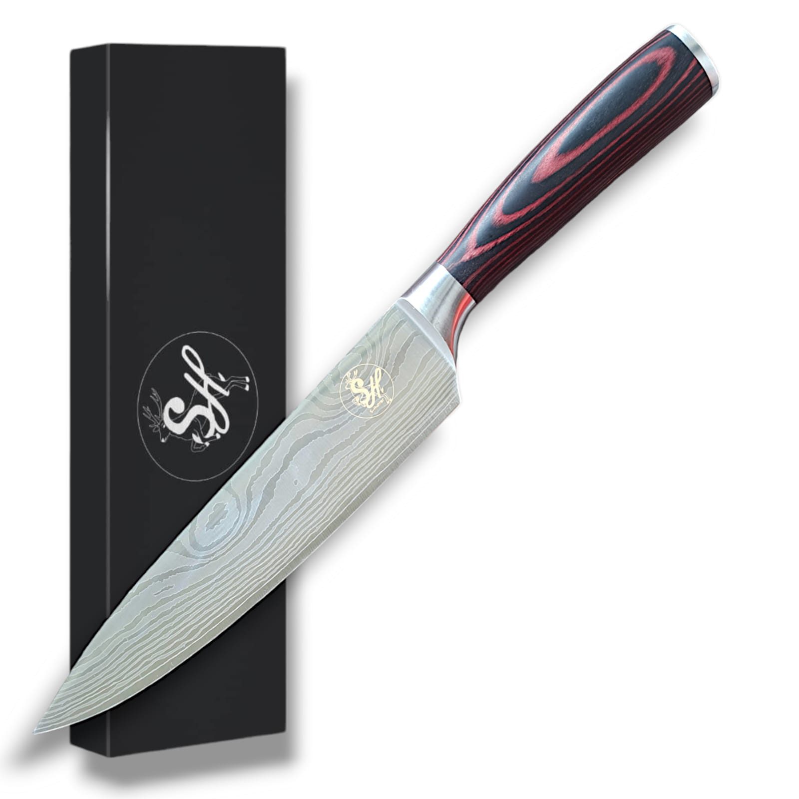 S-HubOla/SHubOla Kochmesser Profi Küchenmesser S-Hunter Serie Chefmesser Messer, Pakkaholz Griff, hochwertige Edelstahl, extrem Scharf, 33 cm