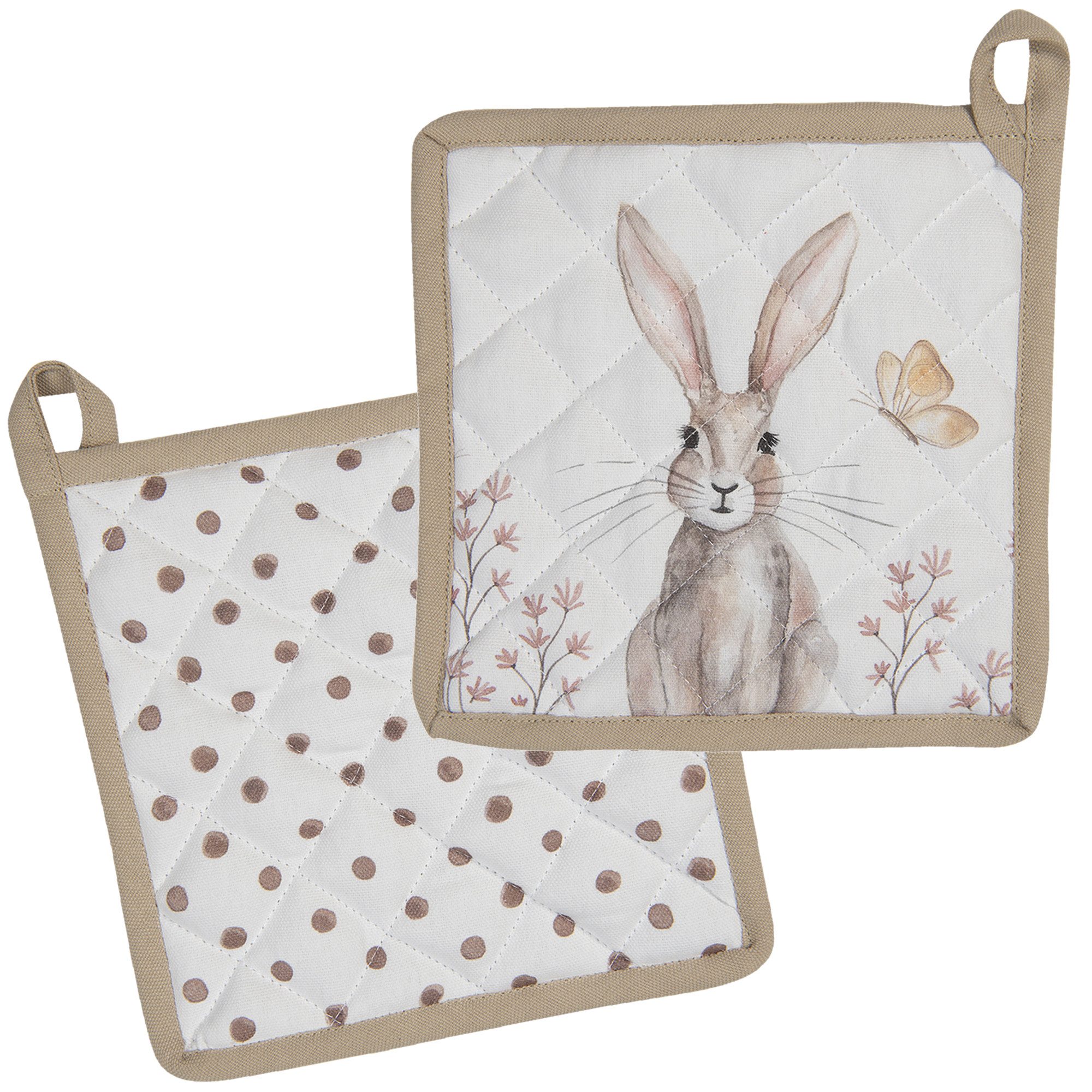 Clayre & Eef Topflappen Rustic Easter Bunny, (2-tlg., 2-teilig), hitzebeständig wattiert Pfannen Untersetzer ca.20x20cm
