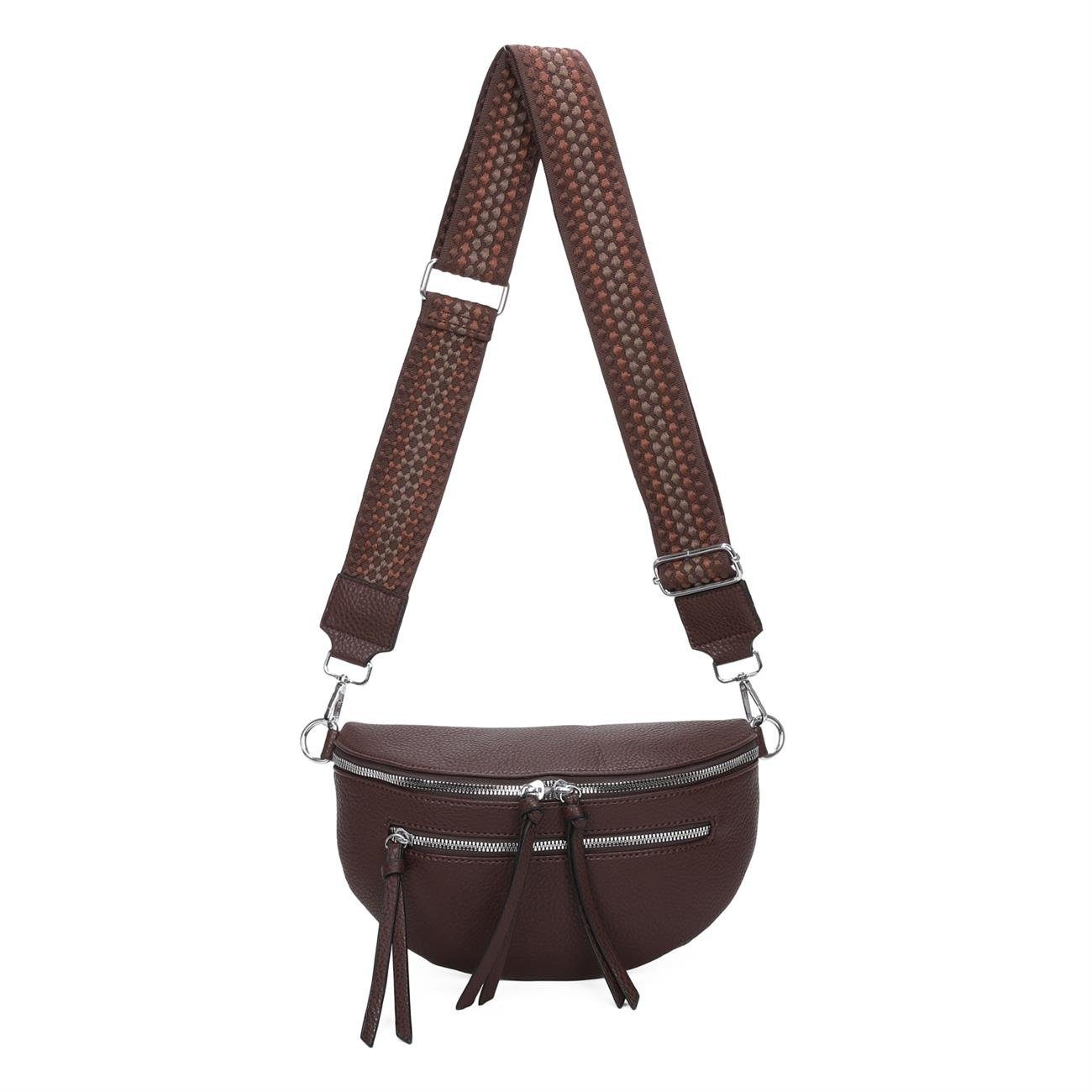 ITALYSHOP24 Schultertasche Damen Gürteltasche Umhängetasche CrossBody Schultertasche CrossOver, Brusttasche, Hüfttasche, Bodybag, Muster Taschengurt, leicht Gewicht Schokobraun