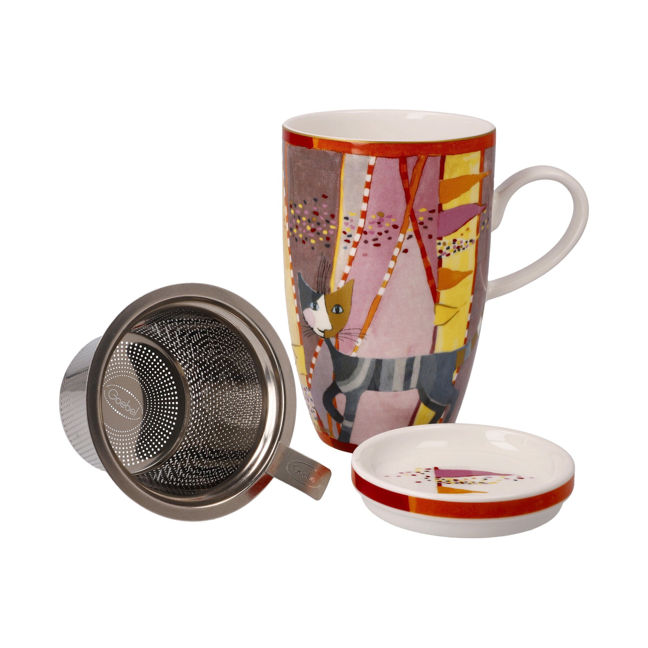 Goebel Tasse Teetasse mit Deckel Porzellan Sieb, und