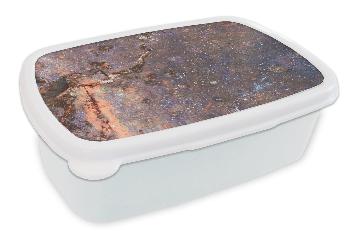 MuchoWow Lunchbox Metall - Rost - Bronze, Kunststoff, (2-tlg), Brotbox für Kinder und Erwachsene, Brotdose, für Jungs und Mädchen weiß