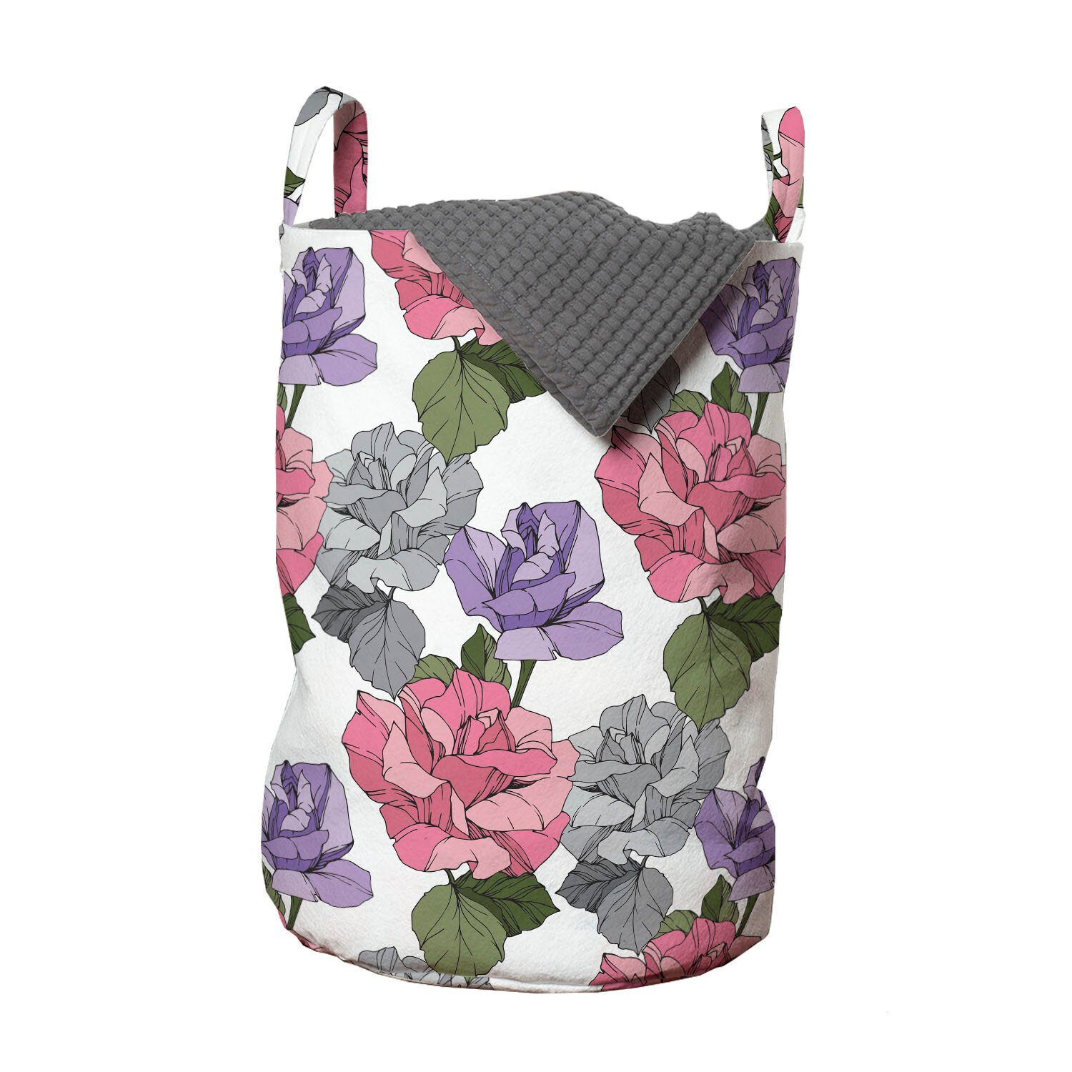 Abakuhaus Wäschesäckchen Blumen Waschsalons, lila für in und Wäschekorb Kordelzugverschluss rosa mit Rosen Griffen