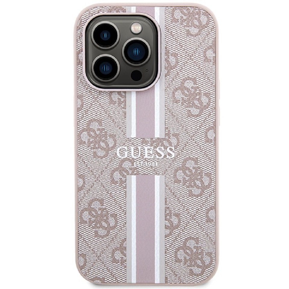Guess Handyhülle Case iPhone 15 Pro Kunstleder rosa MagSafe kompatibel 6,1 Zoll, Kantenschutz
