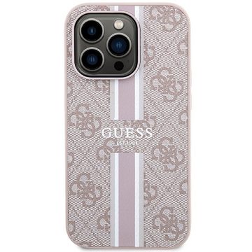 Guess Handyhülle Case iPhone 15 Pro Max Kunstleder rosa MagSafe kompatibel 6,7 Zoll, Kantenschutz