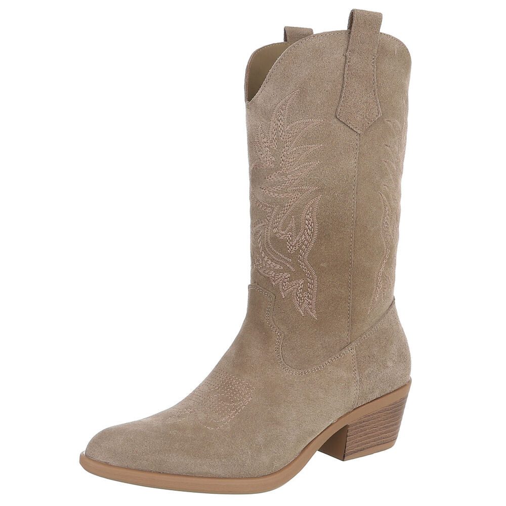 Ital-Design Damen Westernstiefel Echtleder mit Blockabsatz Westernstiefel (92002369) Blockabsatz Stiefel in Grau