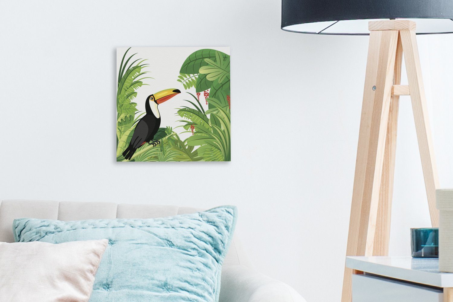 (1 eines St), Vektor-Illustration für tropischen Leinwandbild OneMillionCanvasses® eines Tukans Wohnzimmer Leinwand Bilder Schlafzimmer und Regenwaldes,