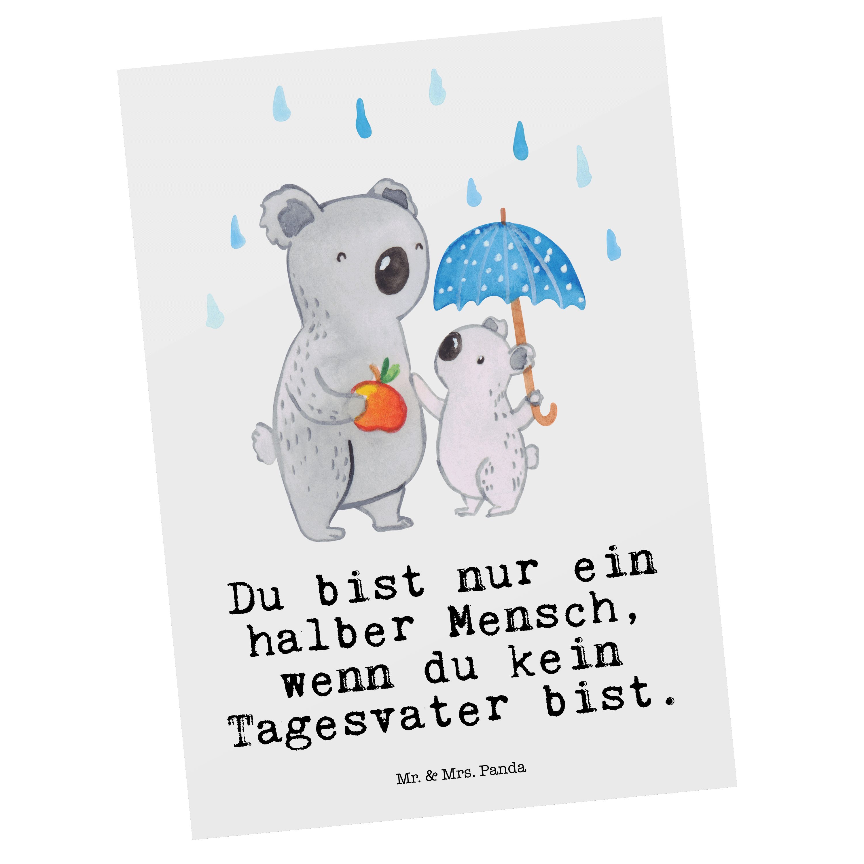 Mr. & Mrs. Panda Postkarte Tagesvater mit Herz - Weiß - Geschenk, Dankeskarte, Einladung, Jubilä