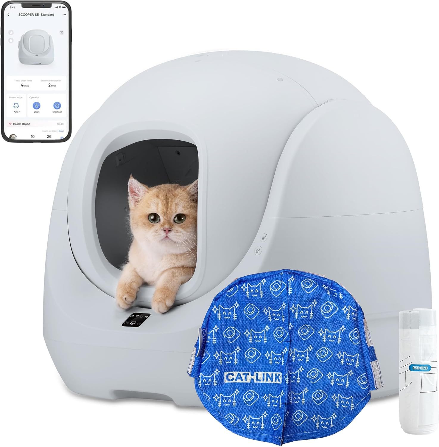 Katzentoilette Baymax-Lite Selbstreinigende Katzentoilette,Geruchsbekämpfung, APP