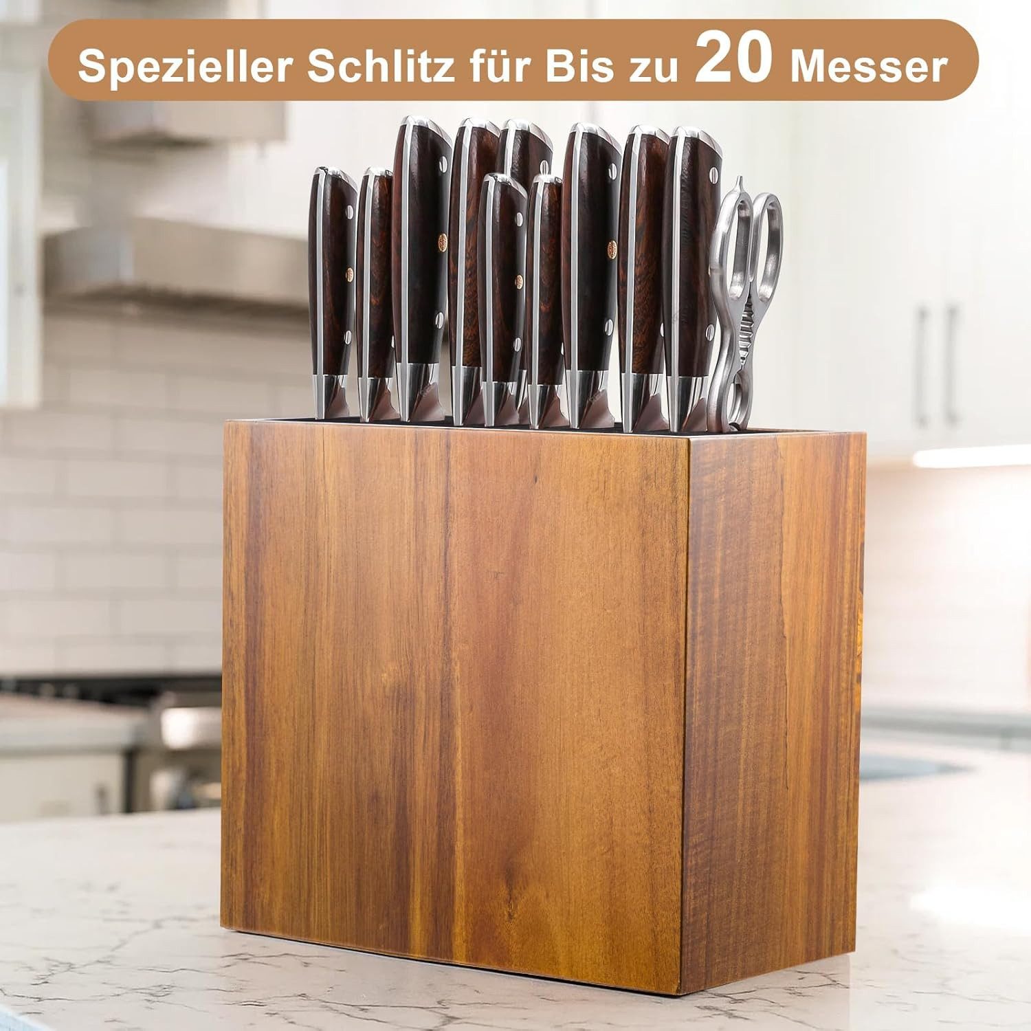 Youyijia Universalküchenmesser Messerblock aus Akazienholz Schlitzen für Scheren – Bild 4 von 5