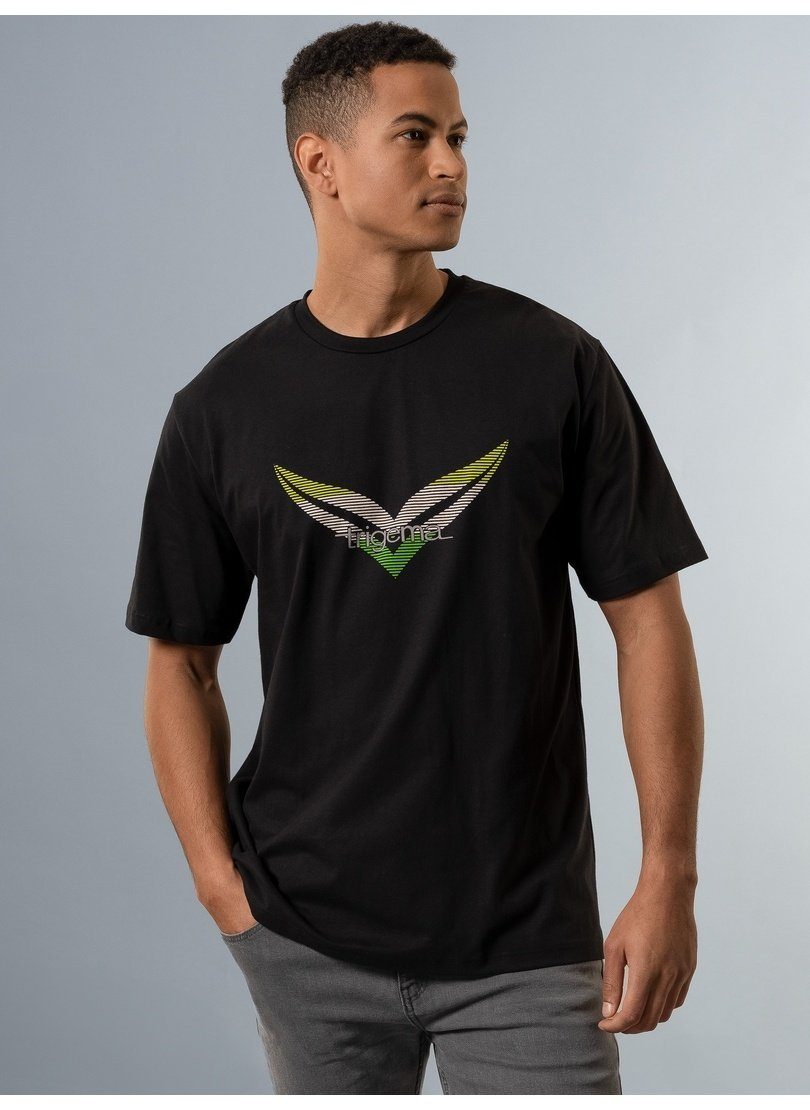 Trigema T-Shirt TRIGEMA T-Shirt mit großem Logo-Print schwarz-C2C