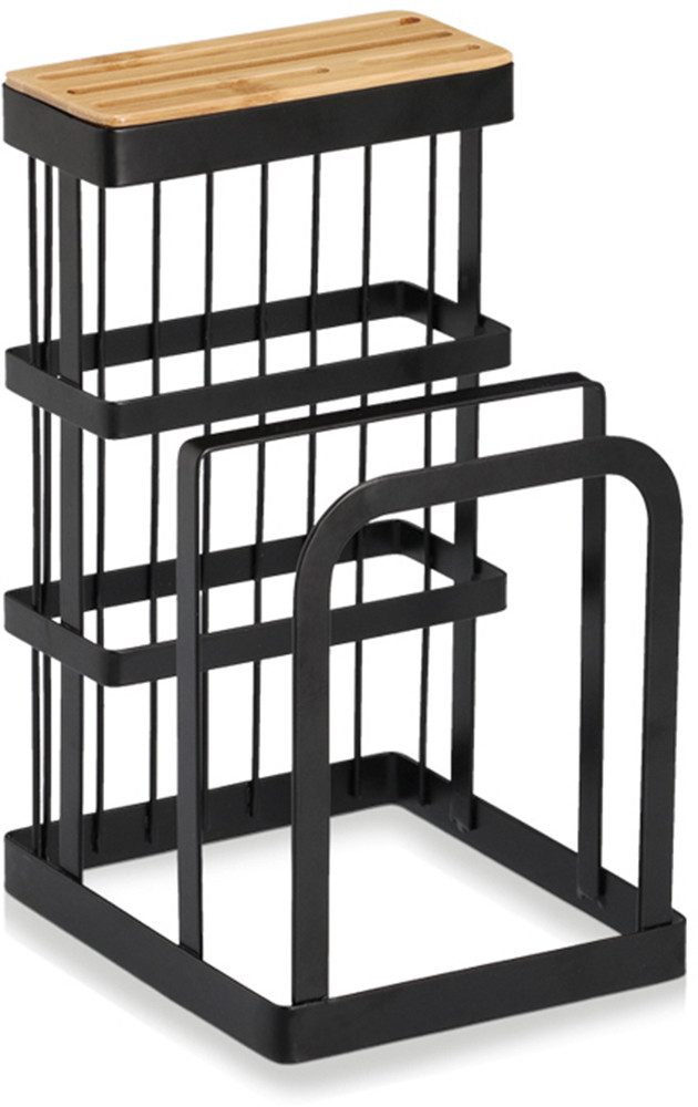 Zeller Present Messerblock mit Brettchenständer, Metall/Bambus,schwarz, mit Brettchenständer, stylisch und organisch