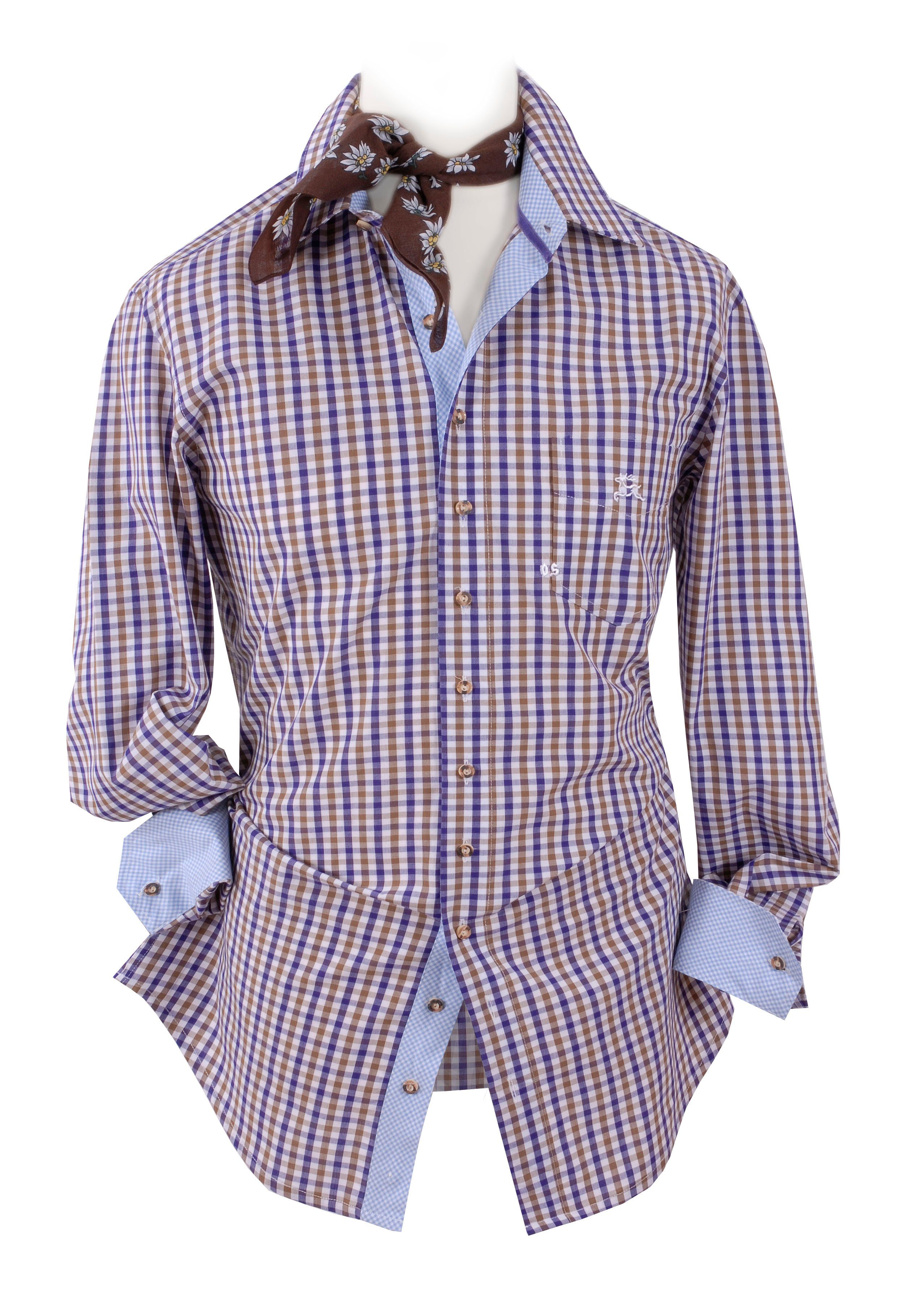 Trachtenhemd Trachtenhemd SLIM FIT Herren kariert Karo Wiesnhemd Hirsch Langarm