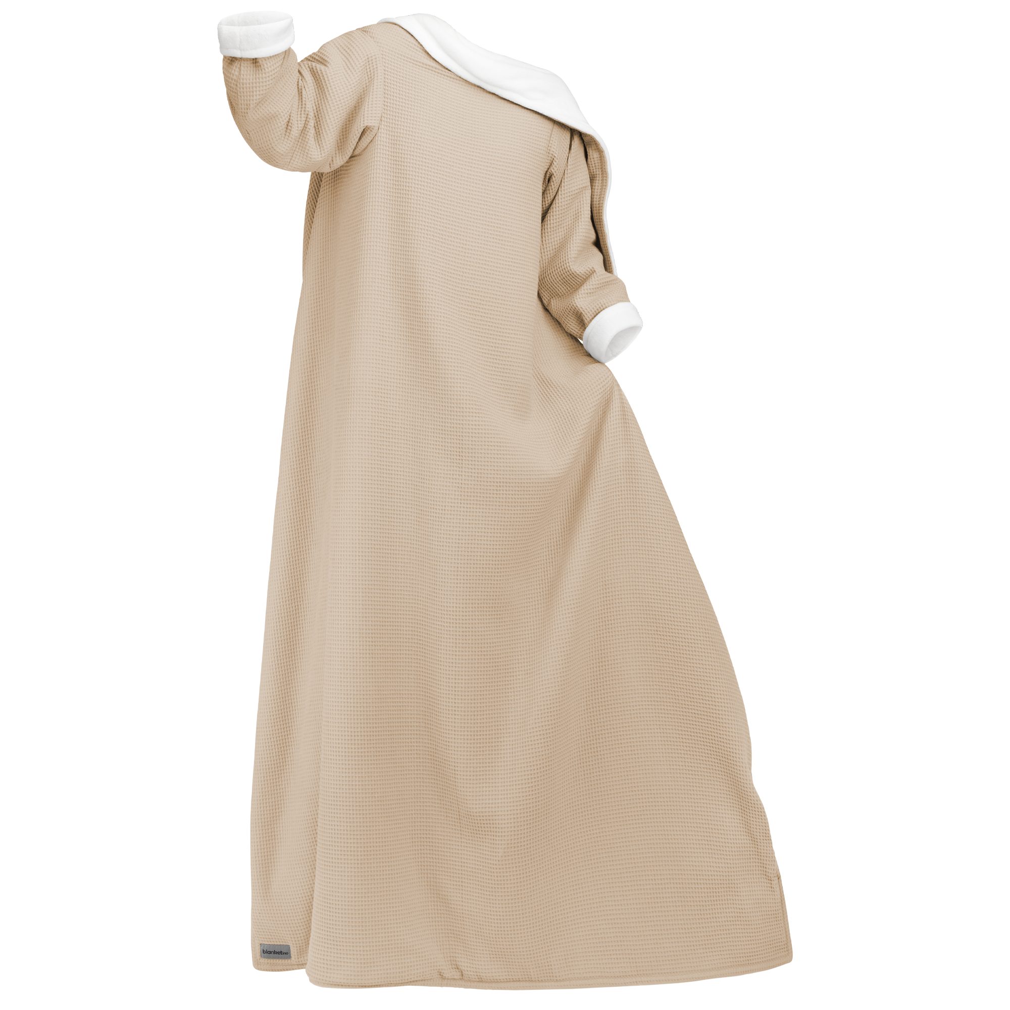 Wohndecke Decke mit Ärmeln, flauschige Fleecedecke, blanketino, handgefertigte Kuscheldecke in Latte Macchiato & Sandweiß