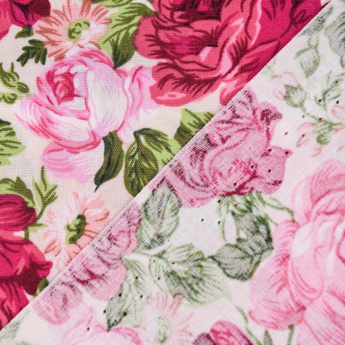 SCHÖNER LEBEN. Stoff Baumwollstoff Meterware Rosen beige rosa pink grün 145cm