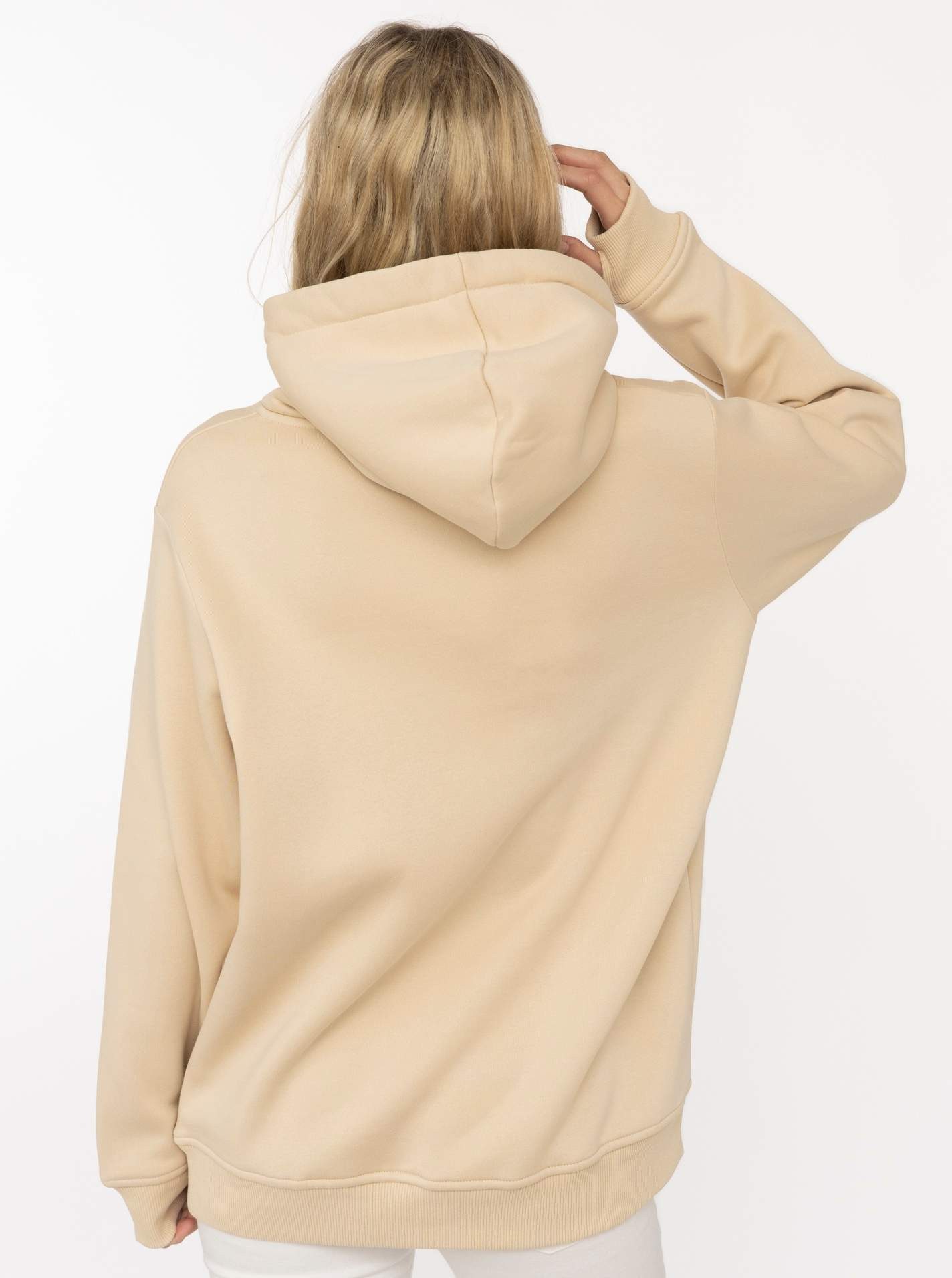 Zwillingsherz Hoodie "Leo Schleife" unifarben, Leomuster-Band an Kapuze vielseitig bind bar, Kängurutasche – Bild 3 von 5