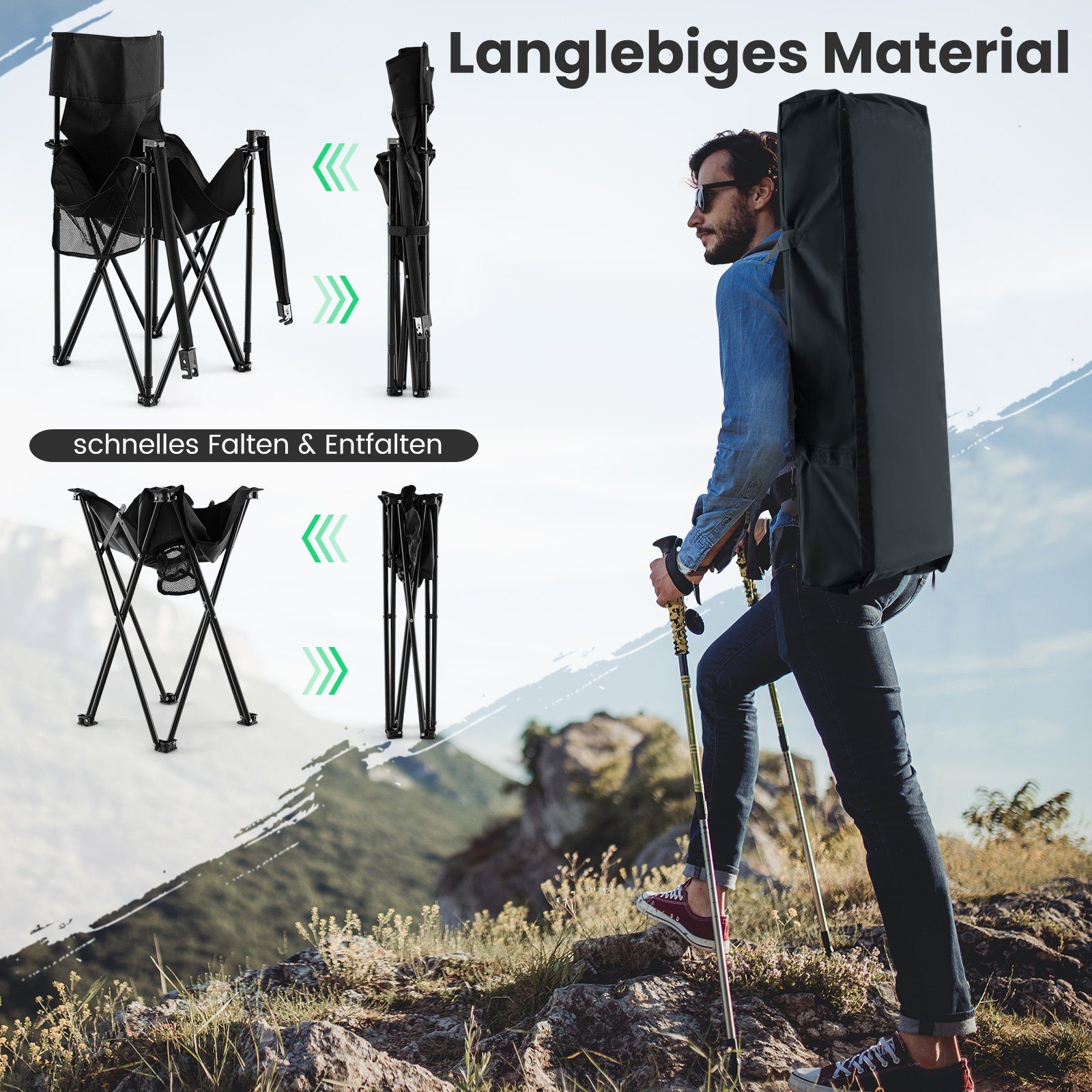 COSTWAY Klappstuhl, 2 Campingstühle mit 1 Tisch