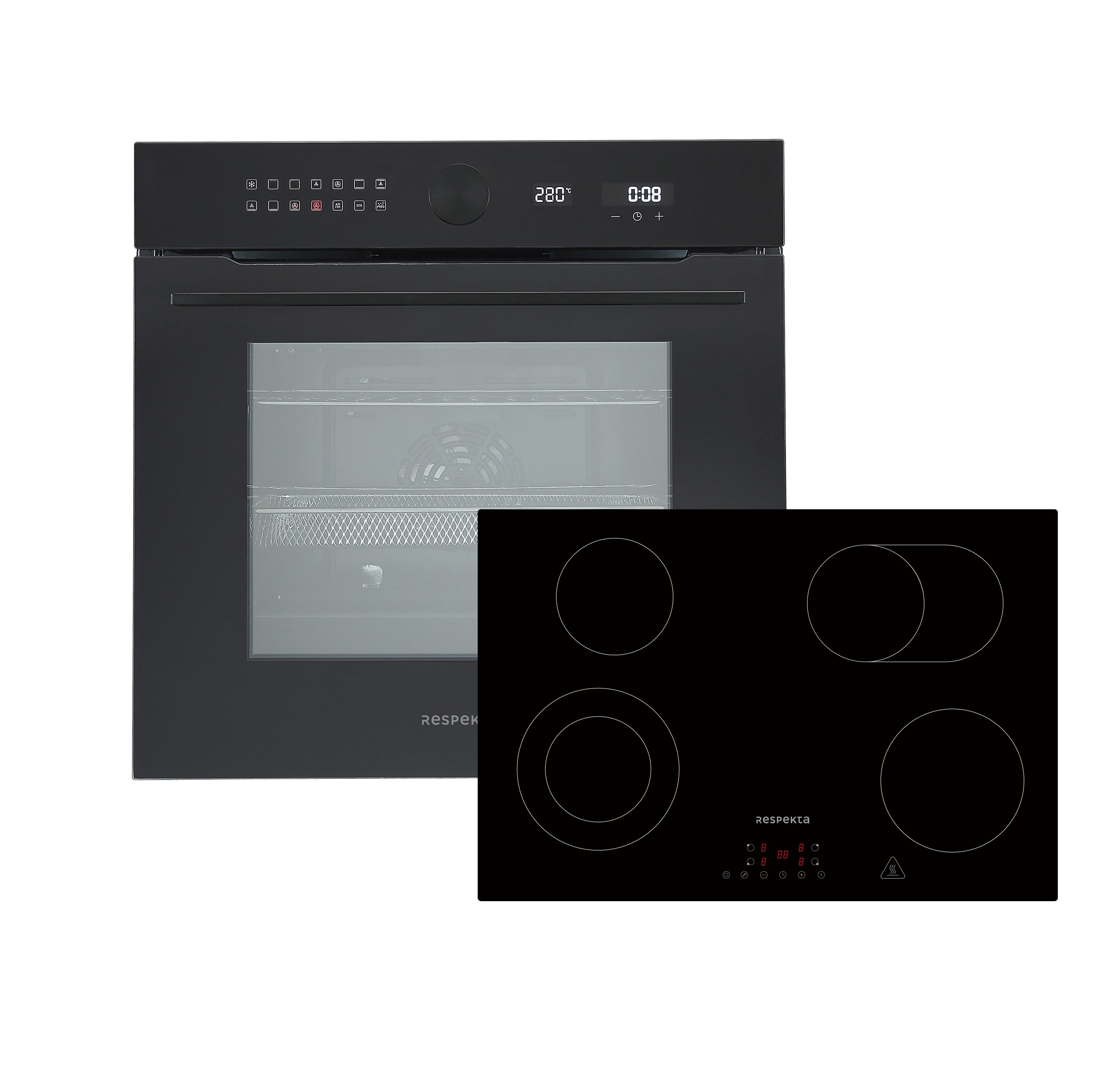 RESPEKTA Backofen-Set 0120ASET9007700 Adrian, mit 2-fach-Teleskopauszug, Pyrolyse-Selbstreinigung, EEK: A+; 71 Liter; Pyrolyse-Reinigung; Airfry Funktion