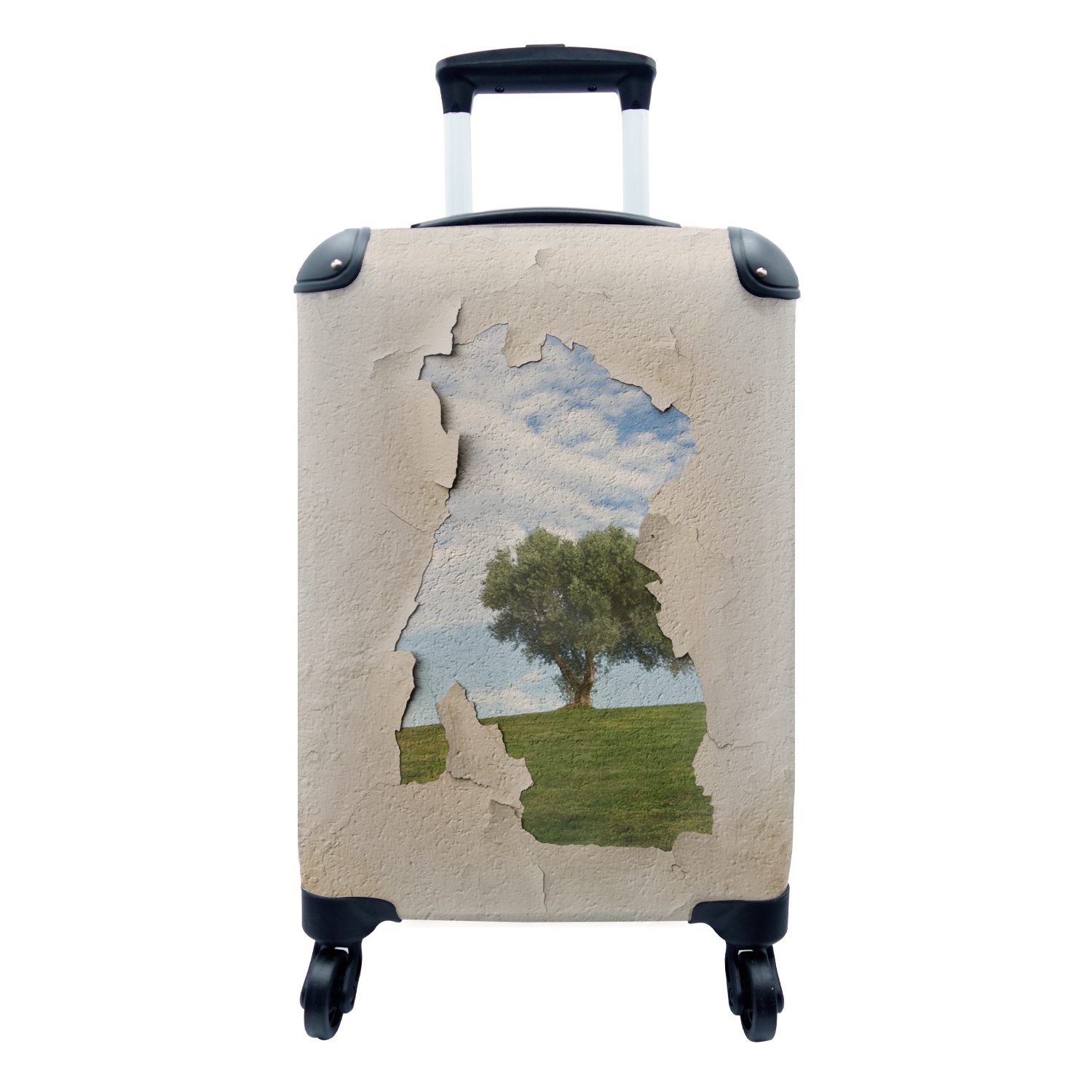 MuchoWow Handgepäckkoffer Abstraktes Bild eines Mauerstücks, in dem die Natur durchscheint, 4 Rollen, Reisetasche mit rollen, Handgepäck für Ferien, Trolley, Reisekoffer