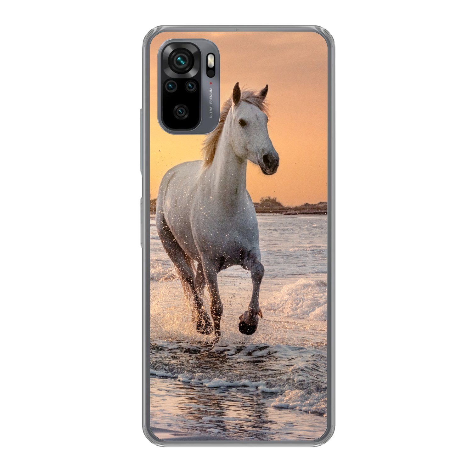 MuchoWow Handyhülle für Xiaomi Redmi Note 10S Pferde - Sonne - Meer - Strand - Tiere, Phone Case, Silikon, Schutzhülle Dünn