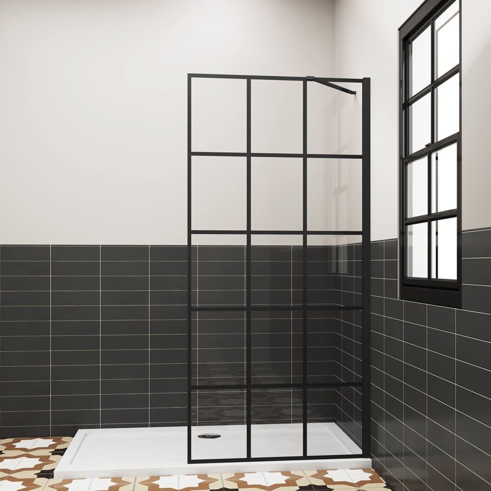 duschspa Duschwand Trennwand mit schwarzem Gitter Glaswand Duschwand Walk in Dusche, Einscheibensicherheitsglas, Sicherheitsglas, (Set), Glas, Nano Glas