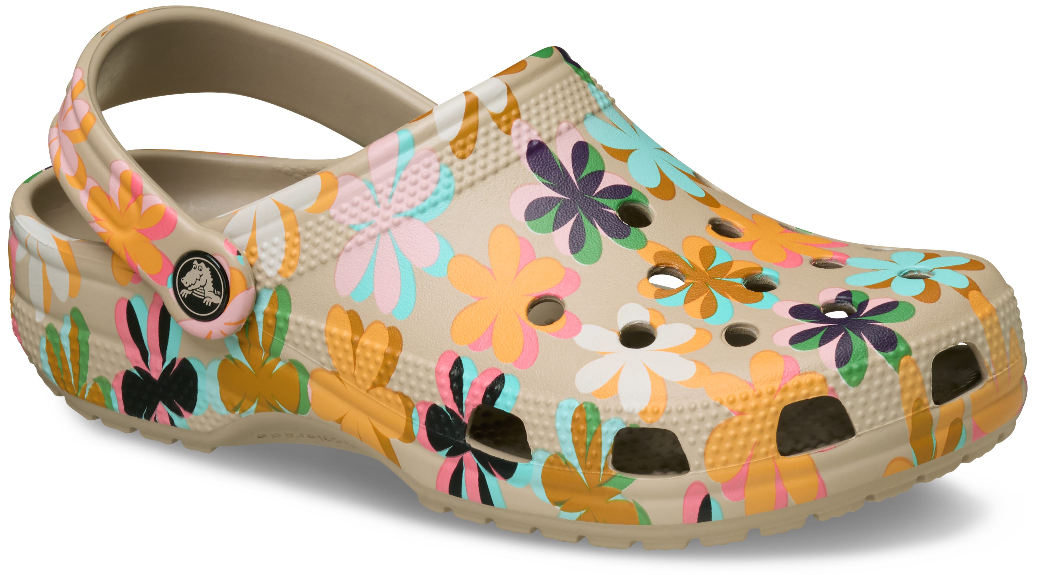Crocs Classic Retro Summer Clog Clog Sommerschuh, Gartenschuh, Urlaubsschuh mit Blütendruck