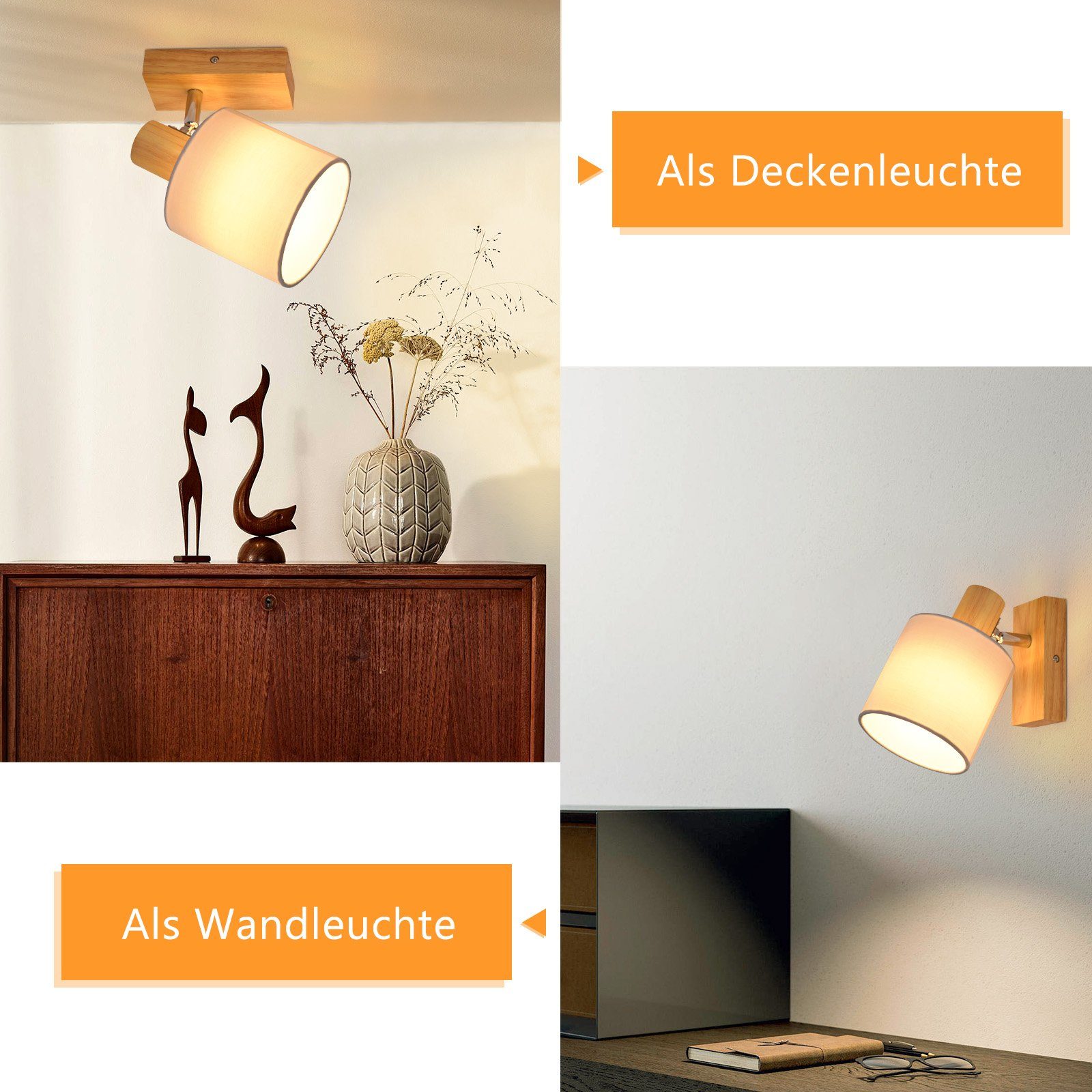 ZMH Deckenstrahler Deckenleuchte Vintage Schwenkbar 350° E14 Wohnzimmer, ohne Leuchtmittel – Bild 5 von 5