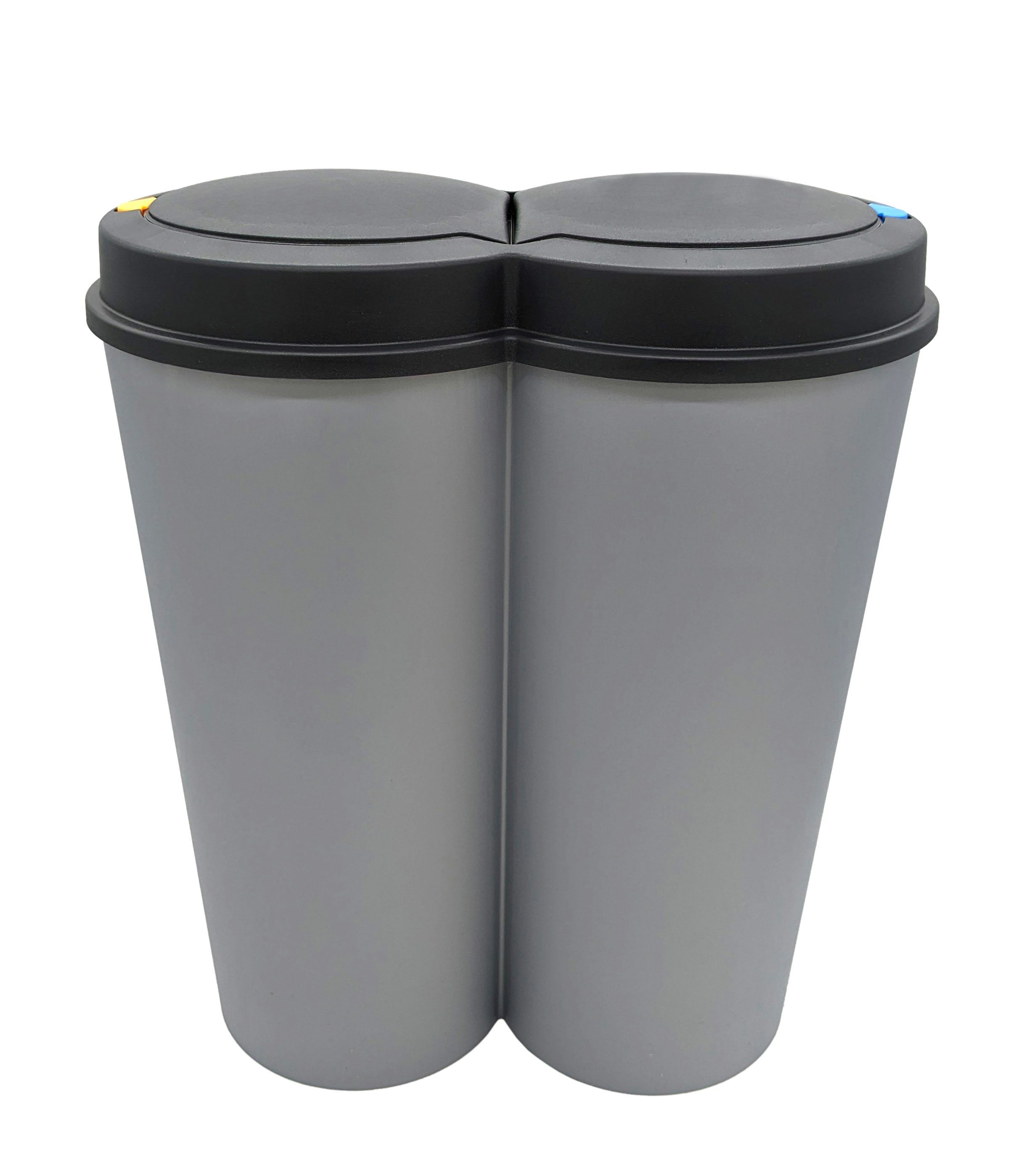 Spetebo Mülltrennsystem Abfalleimer 2x25 Liter Duo Bin - grau, Mülleimer mit praktischem Deckel mit Druckknopf