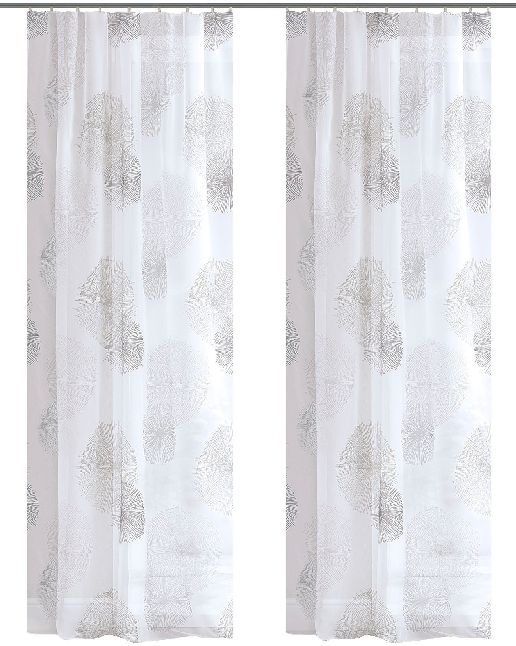 HOME WOHNIDEEN Vorhang RAWLINS (2 St), Kräuselband, transparent, Voile, 2er Pack Zugbandschal RAWLINS bedruckt