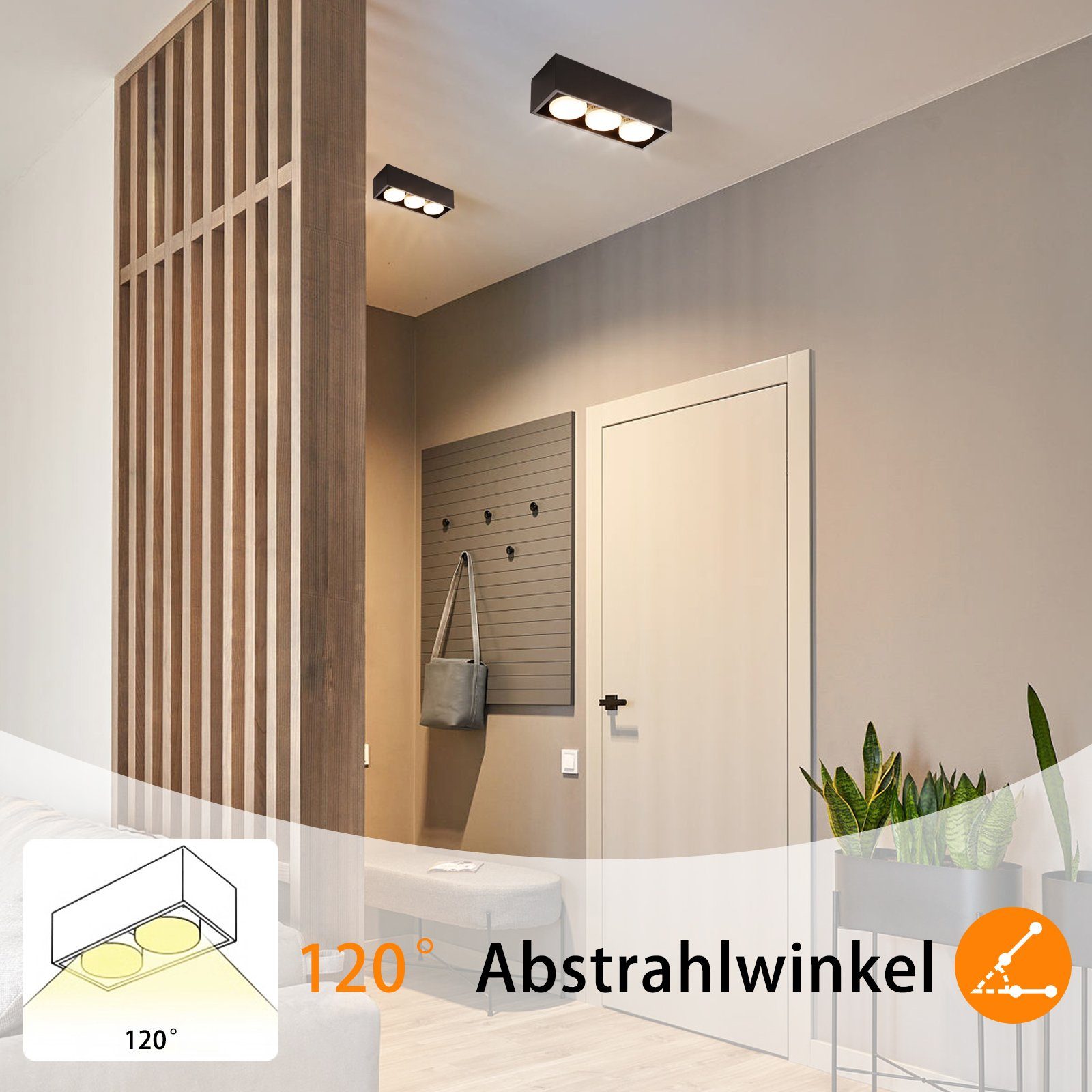 ZMH LED Deckenstrahler Deckenleuchte Eckig GX53 3 Flammig Aufbaustrahler Wohnzimmer, 15W mit - Schwenkbar, Küche für Schwarz Deckenspots 3000k, LED