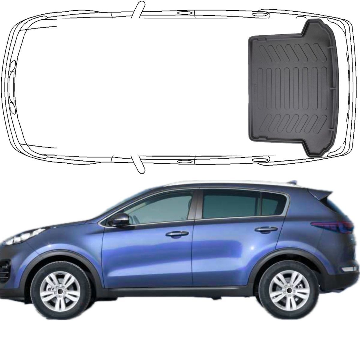 Trimak Passform-Fußmatten Kofferraumwanne Set kompatibel mit Kia Sportage, Kia Sportage 4. Gen. 2016-2021 Kofferraummatte TPE Antirutschmatte