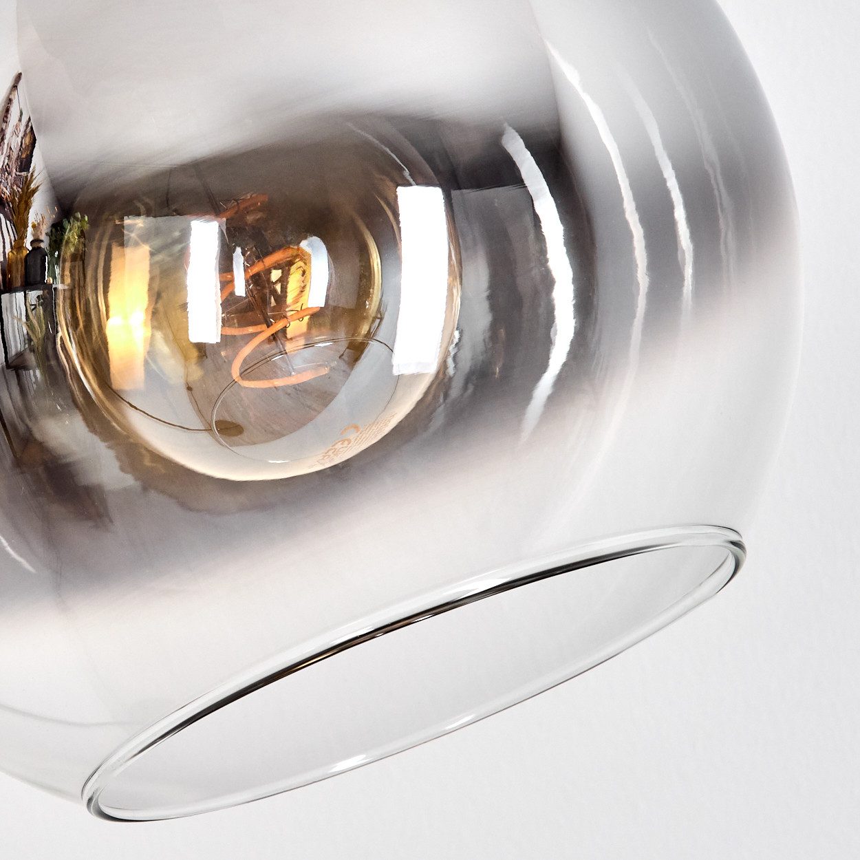 hofstein Stehlampe Stehlampe aus Metall/Glas in Schwarz/Chrom/Rauch/Klar im Retro-Design, verstellbare Stehleuchte mit Glasschirmen (25cm) u. Fußschalter, E27